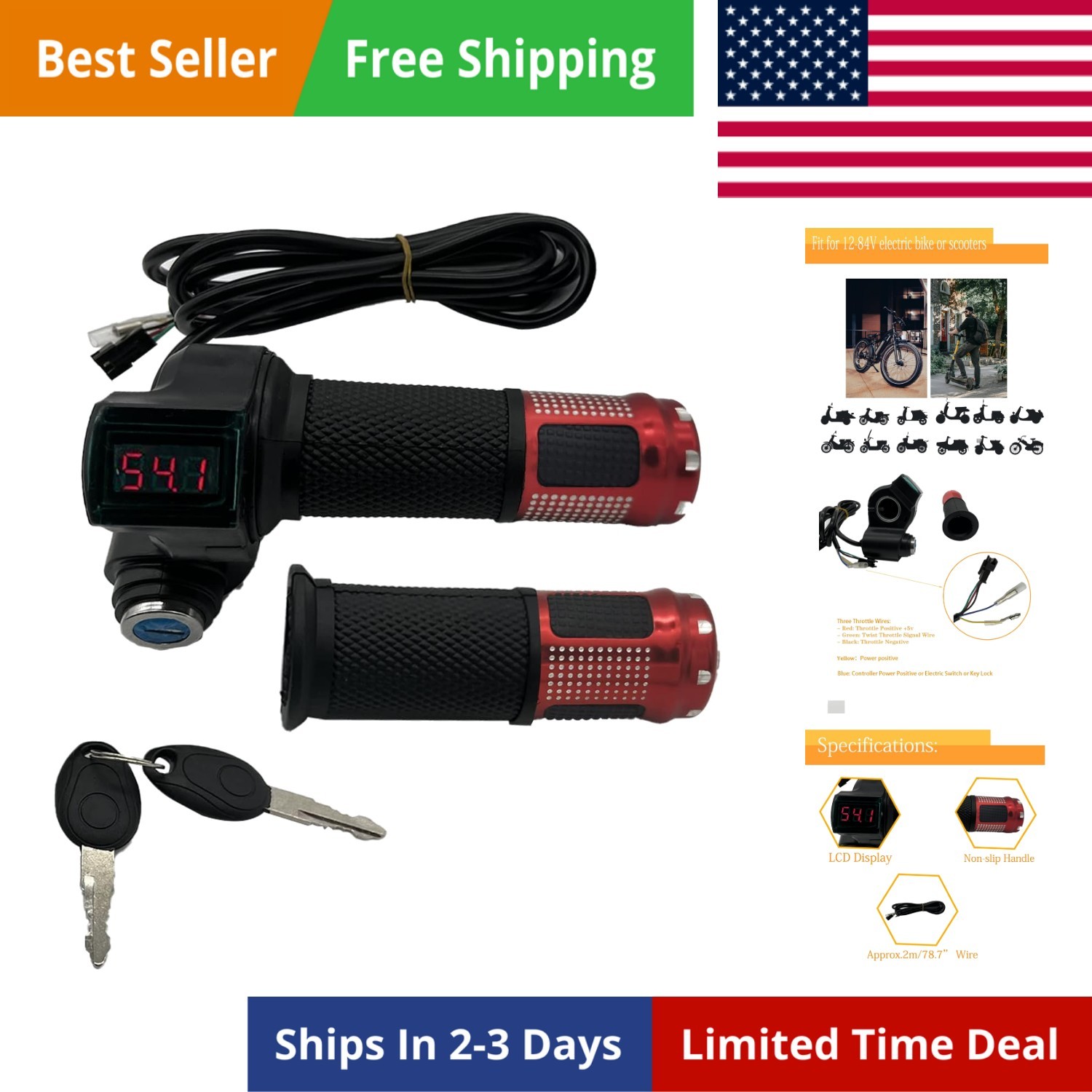1 Pair EBike Throttle Grip, Universal Electric Bicycle Scooter Twist Handleba…