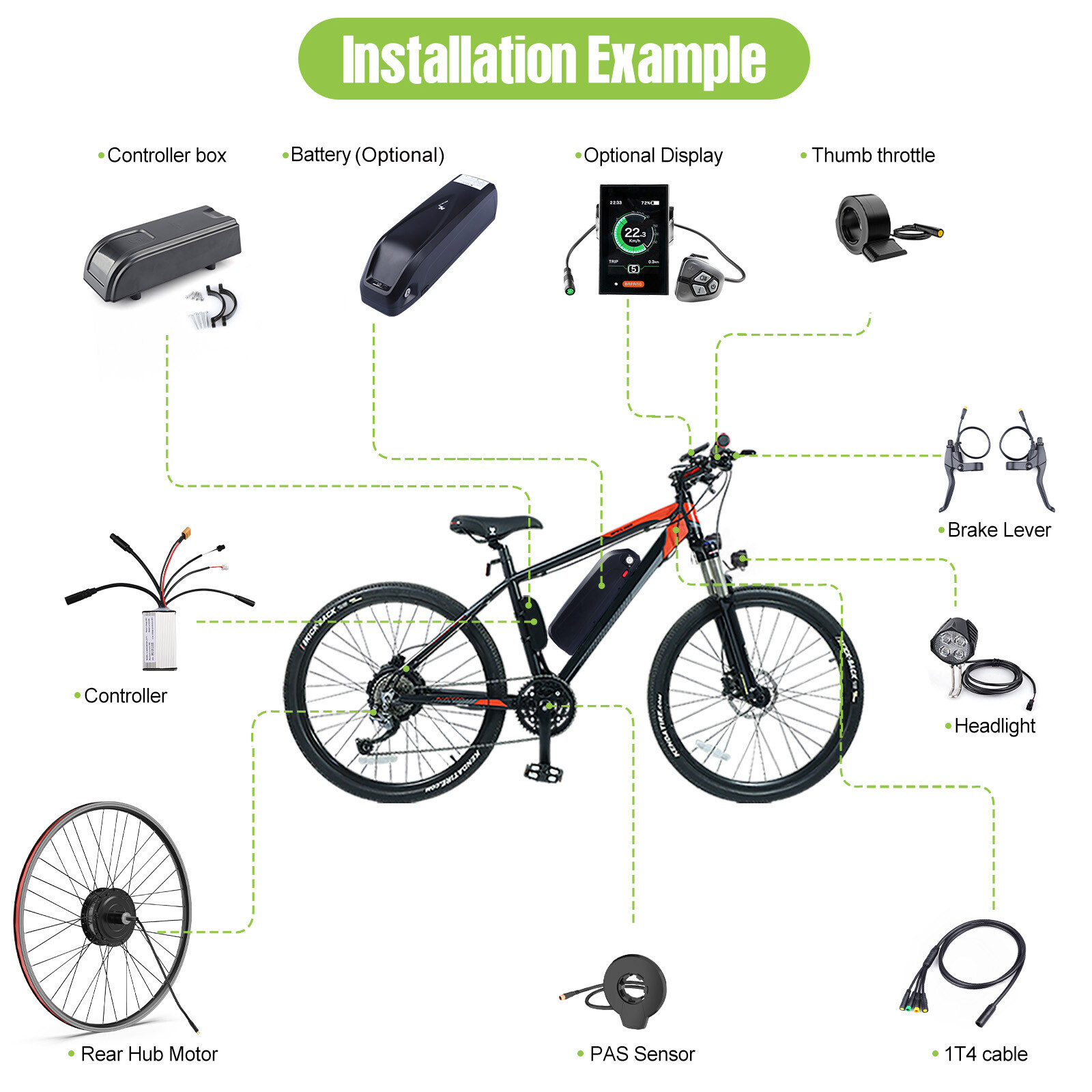 BAFANG 48V500W Rear Motor 20″26″ 27.5″700C DC Cassette V-Brake Conversion Kit