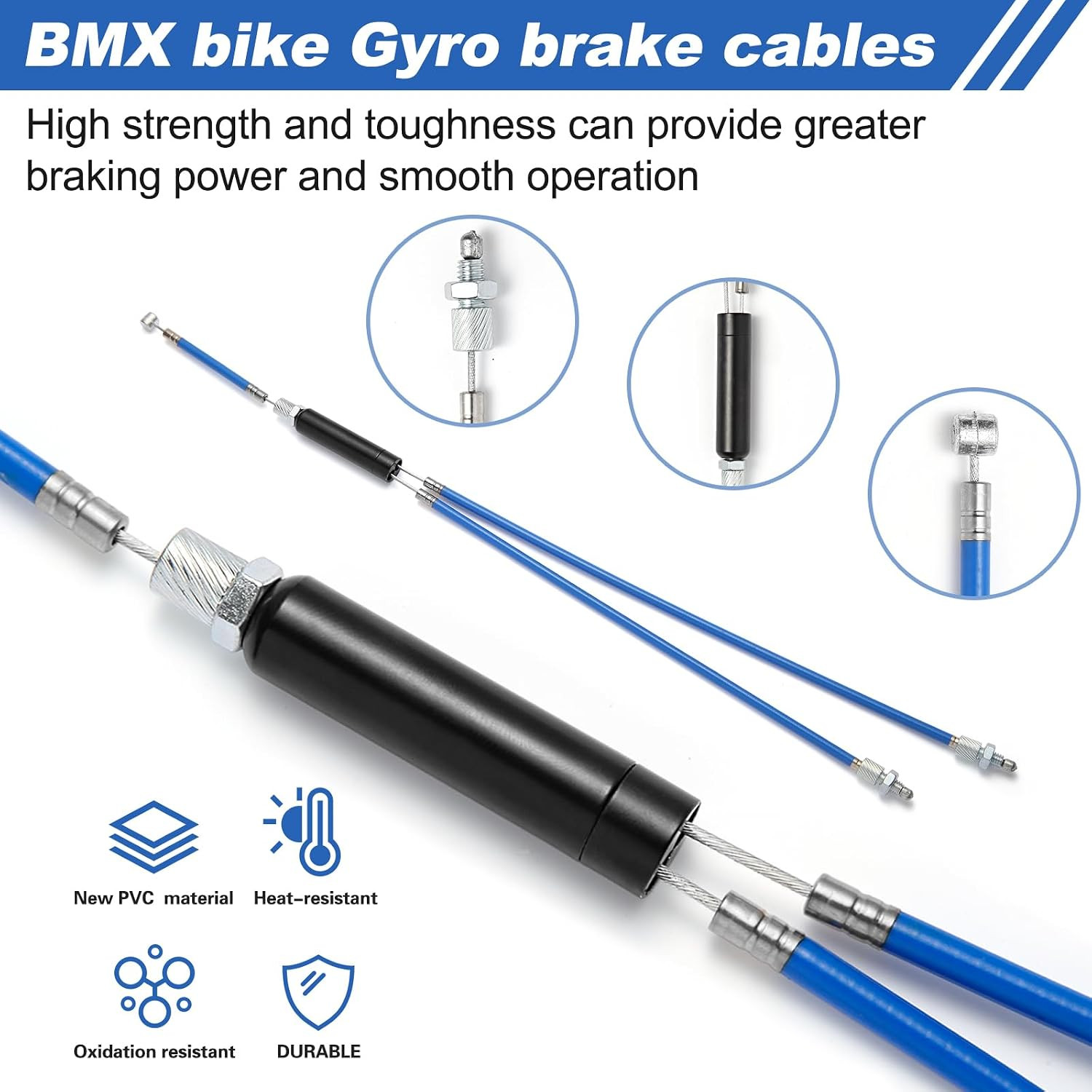 BMX Bike Gyro Brake Cables Kit – 1 Set Front + Rear with Spinner Rotor for Most