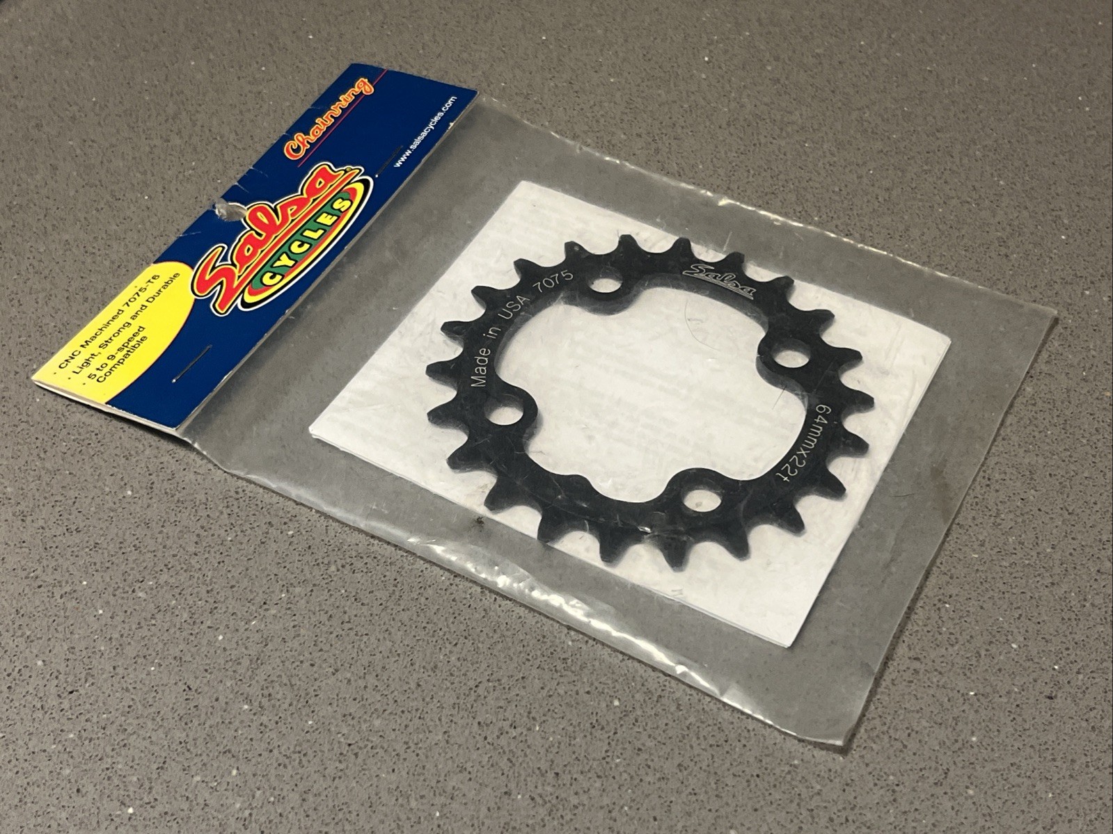 NOS Salsa Chainring CNC Machined 7075, 22 teeth, 64mm BCD, 5-9spd, Made in USA