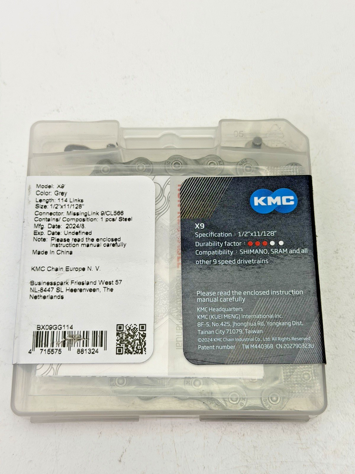 KMC X9 9 Speed Bike Chain 1/2″ x 11/128″ 116 Links BX09GG114
