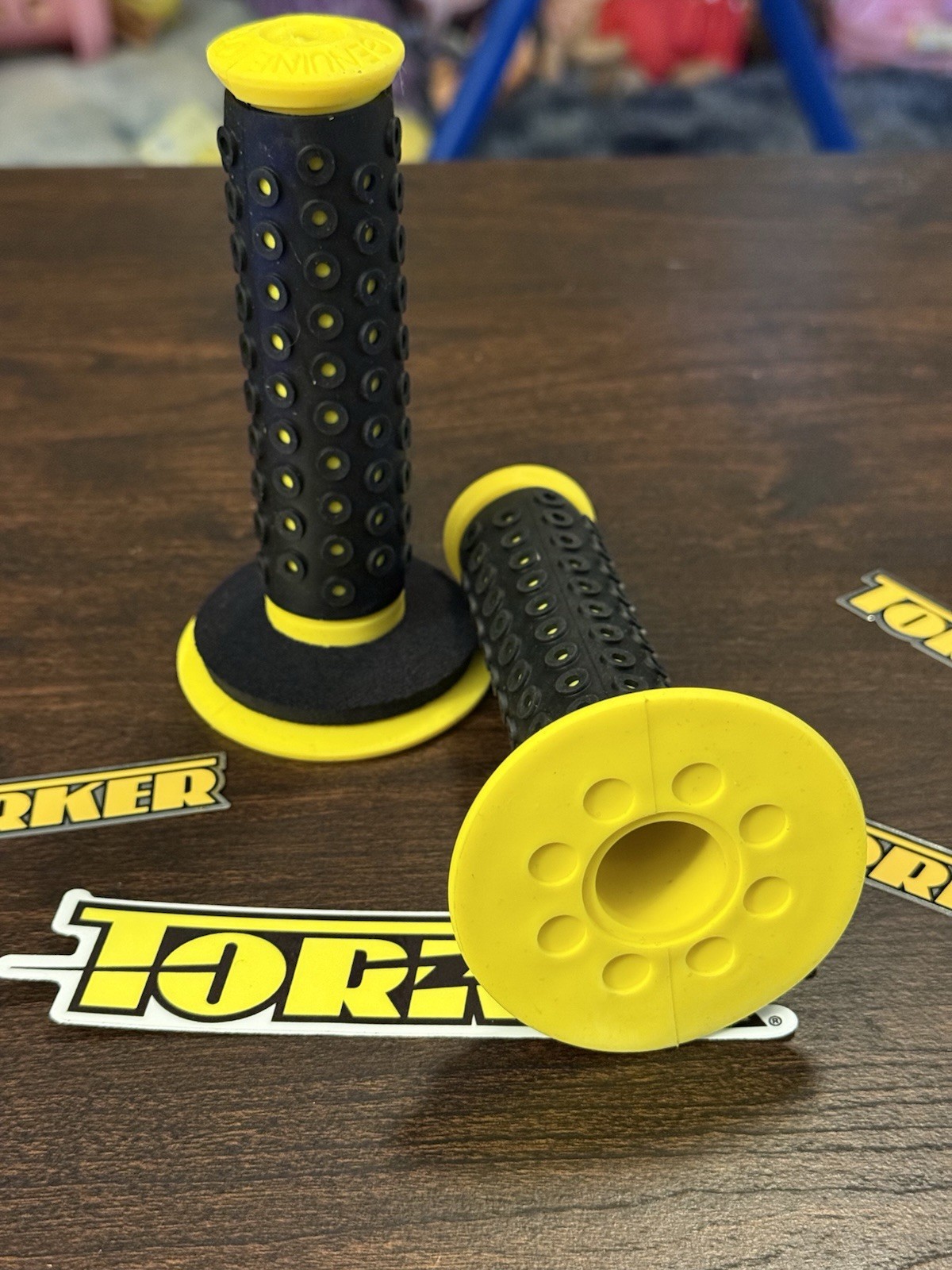 Torker B-1B BMX Handlebar Grips Black/Yellow Rubber Slip-On Pair (2)