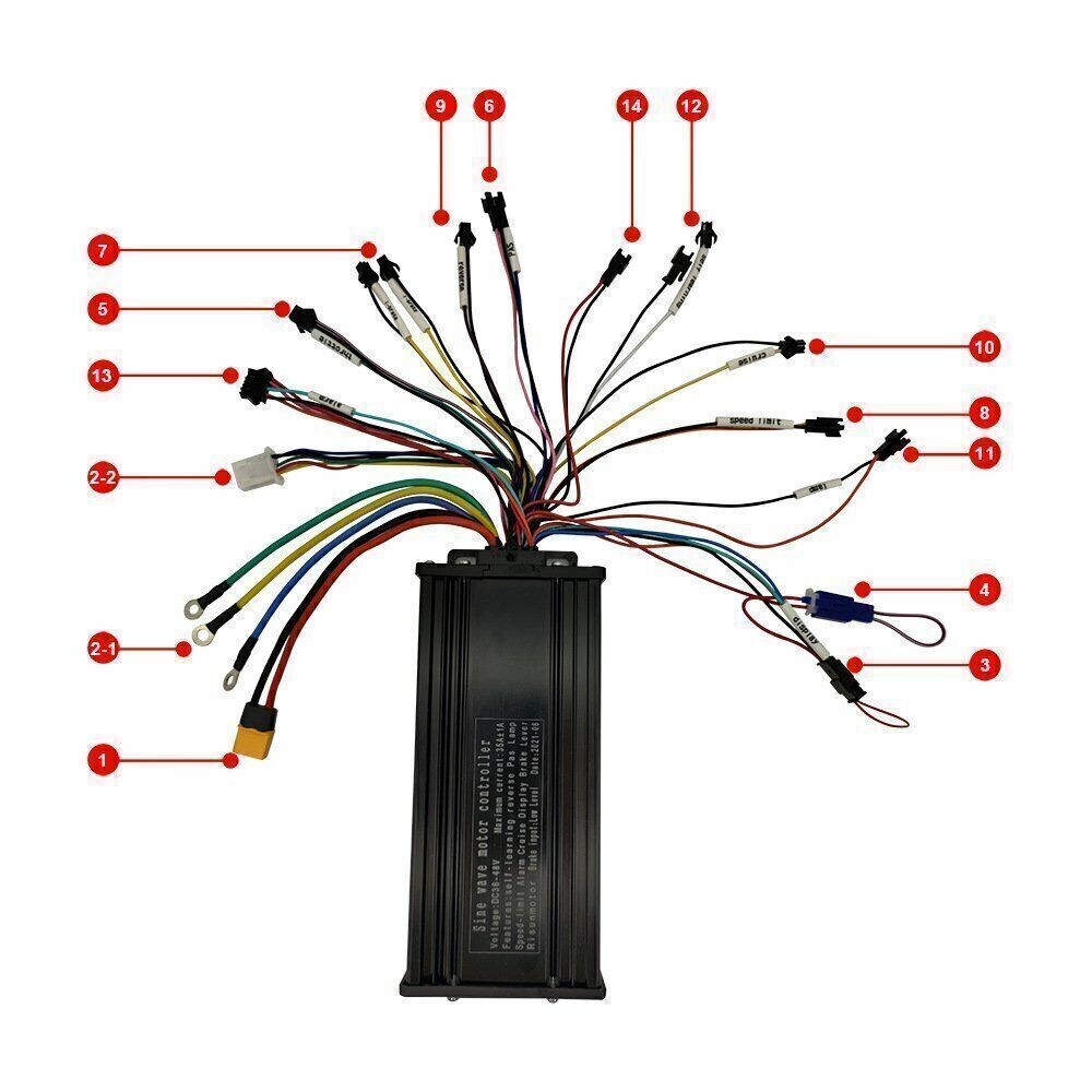 E-Bike 36V 48V 52V 35A 750W-1500W 3 Mode Sine Wave Controller+EN06/UKC1 Display