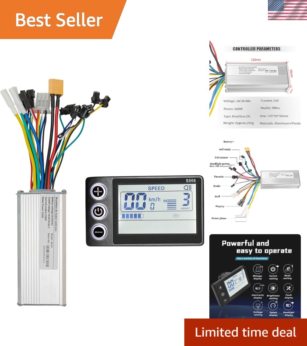 Durable 500W Brushless Ebike Controller with Waterproof LCD Display – 25A Power