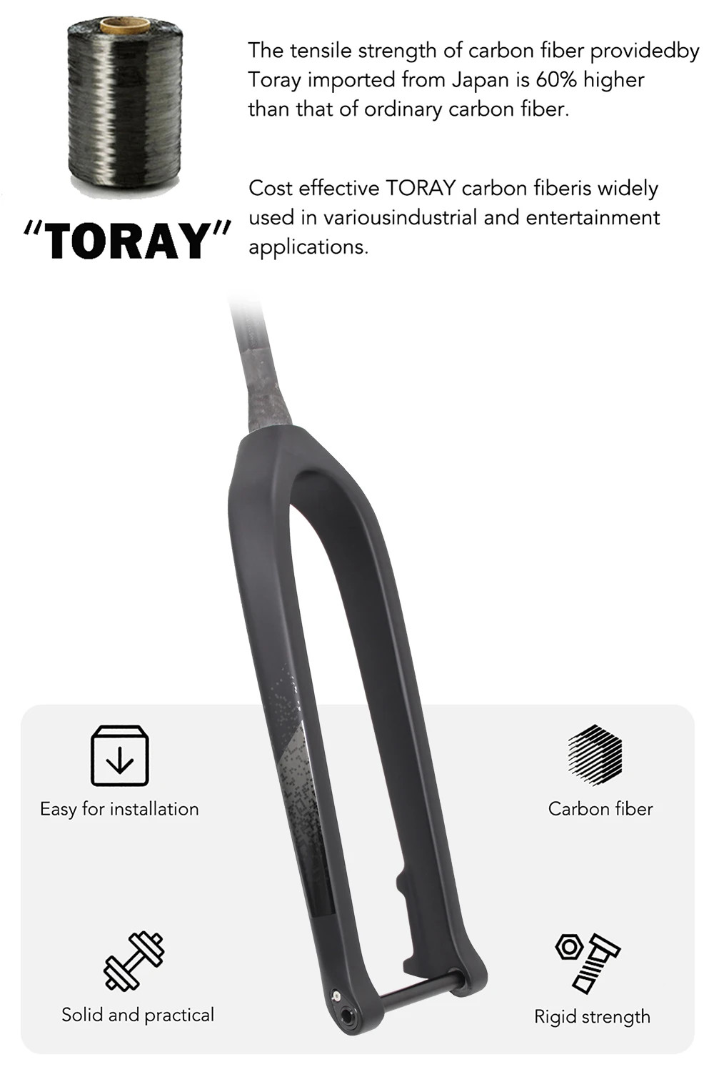 26 27.5 29ER Full Carbon Fiber MTB Rigid Fork 15*110mm Boost Disc Brake