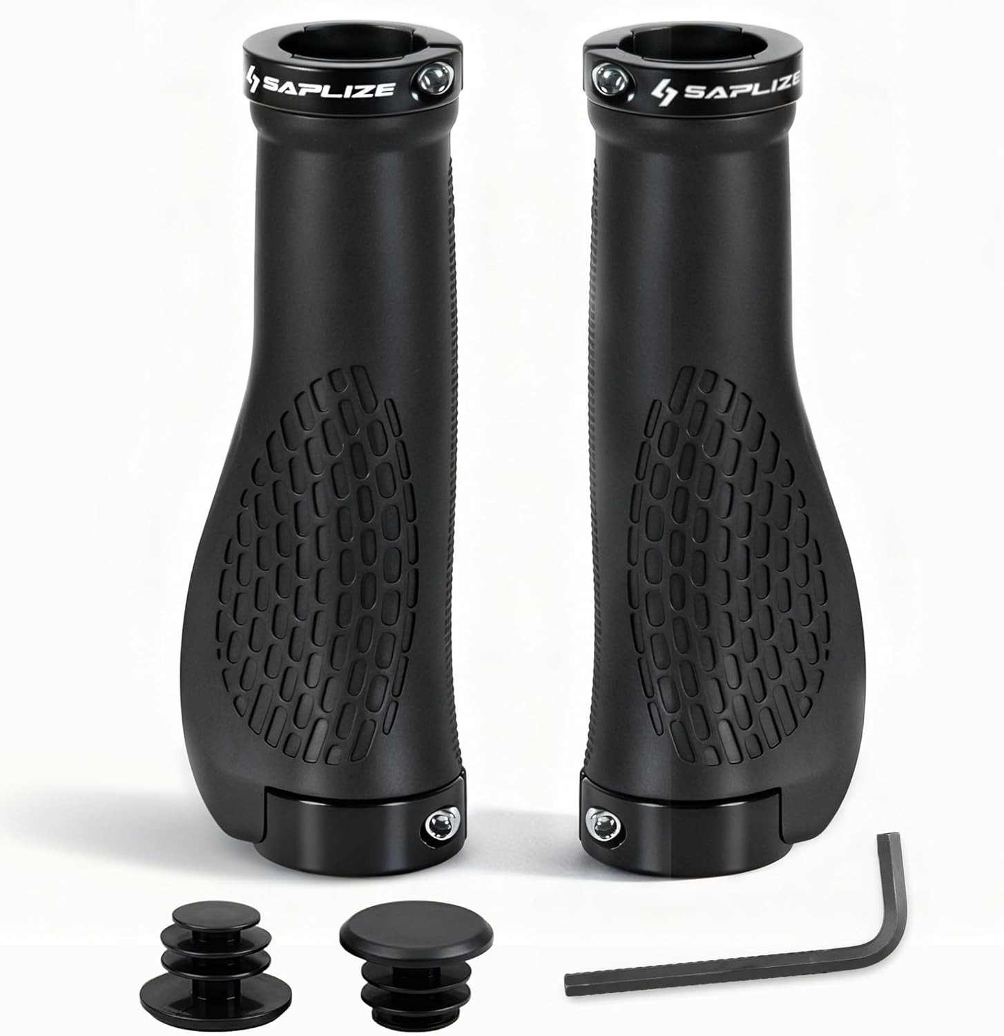 SAPLIZE Black Bike Handlebar Grips Aluminum Lock-On MTB BMX Scooter Ergonomic
