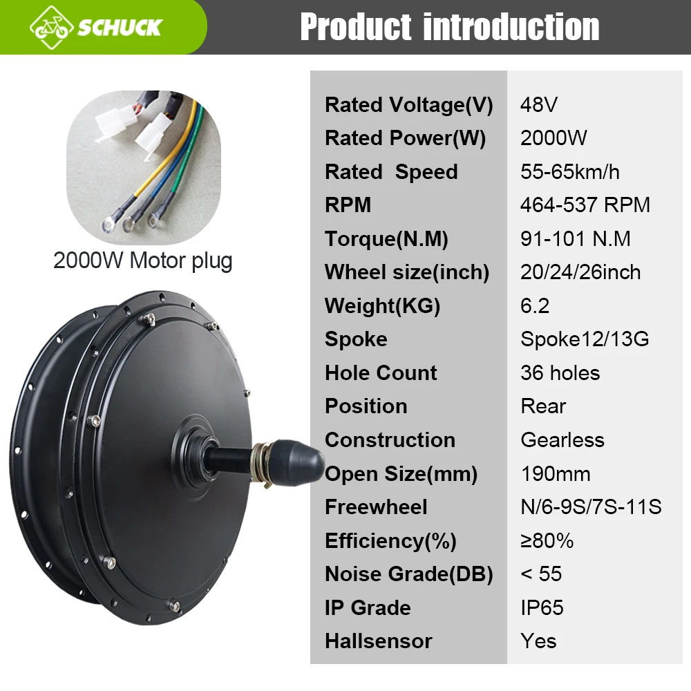 48V 2000W Snow Ebike Fat Tire Brushless Gearless Rear Wheel Hub Motor 20 24 26in
