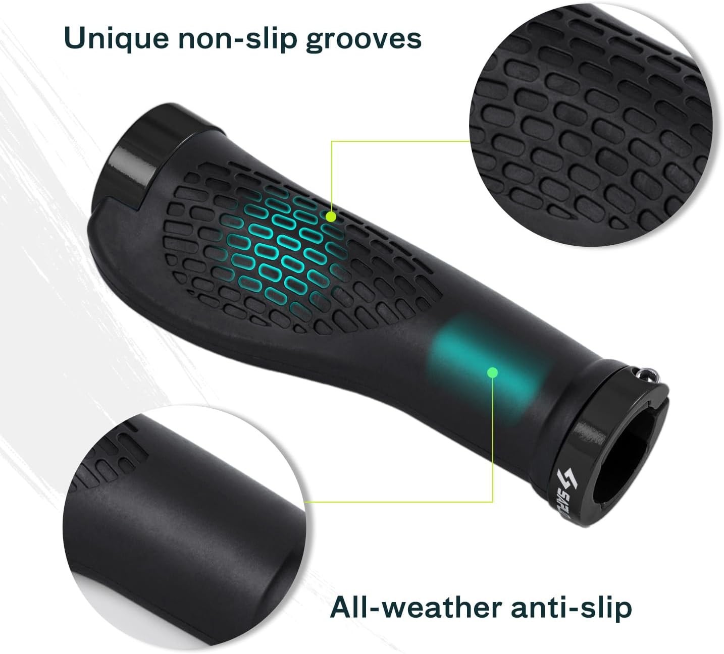 SAPLIZE Black Bike Handlebar Grips Aluminum Lock-On MTB BMX Scooter Ergonomic