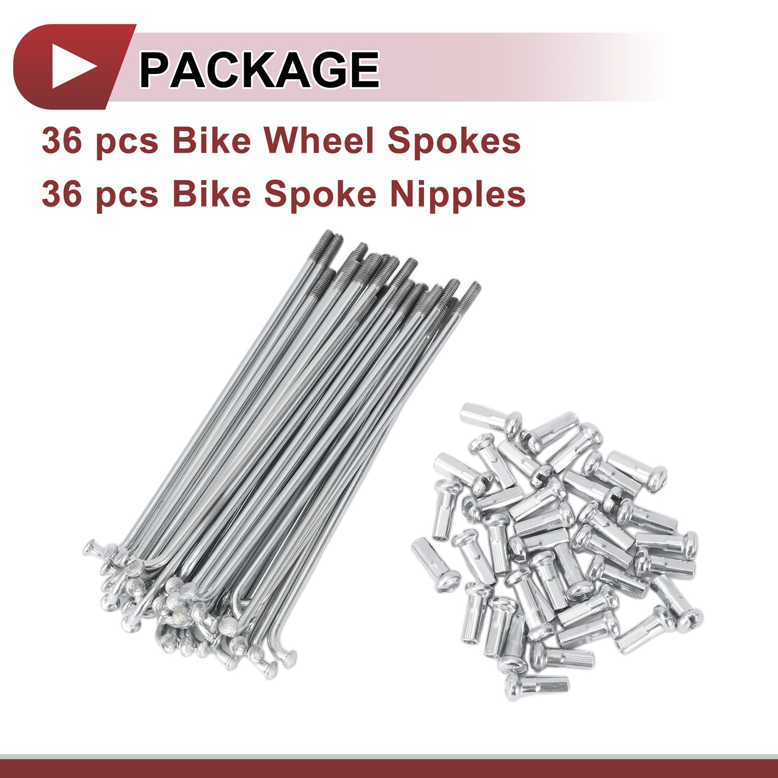 36 Set 13G Bicycle Spokes 89mm Bike Wheel Spokes 45 Steel Galvanized Silver Tone