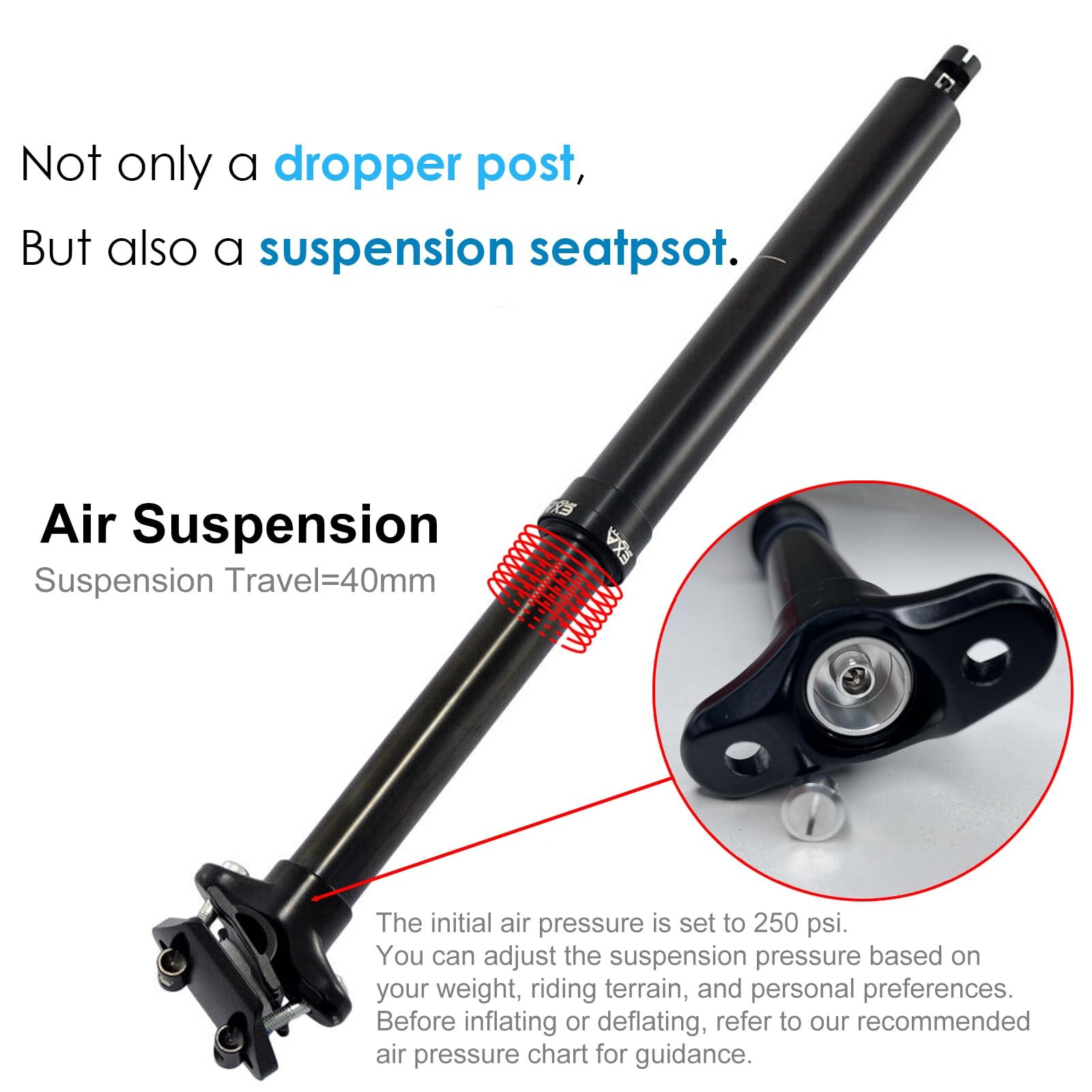 EXA Form Dropper Post Suspension Seatpost 30.9mm/31.6mm, 345mm/395mm/445mm Lengt