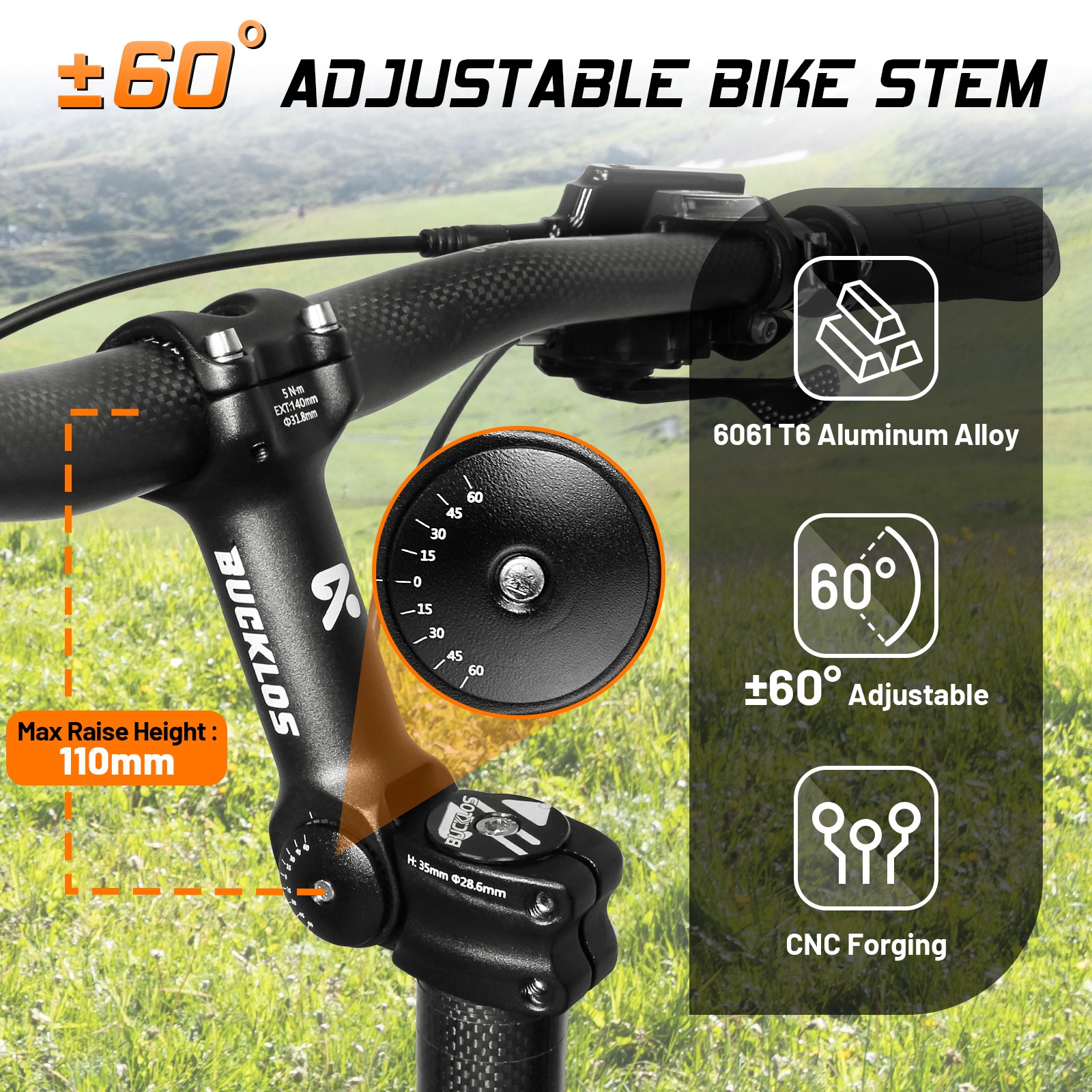 BUCKLOS 31.8mm Mountain Road Bike Stem Riser Adjustable MTB Bicycle Handlebar US