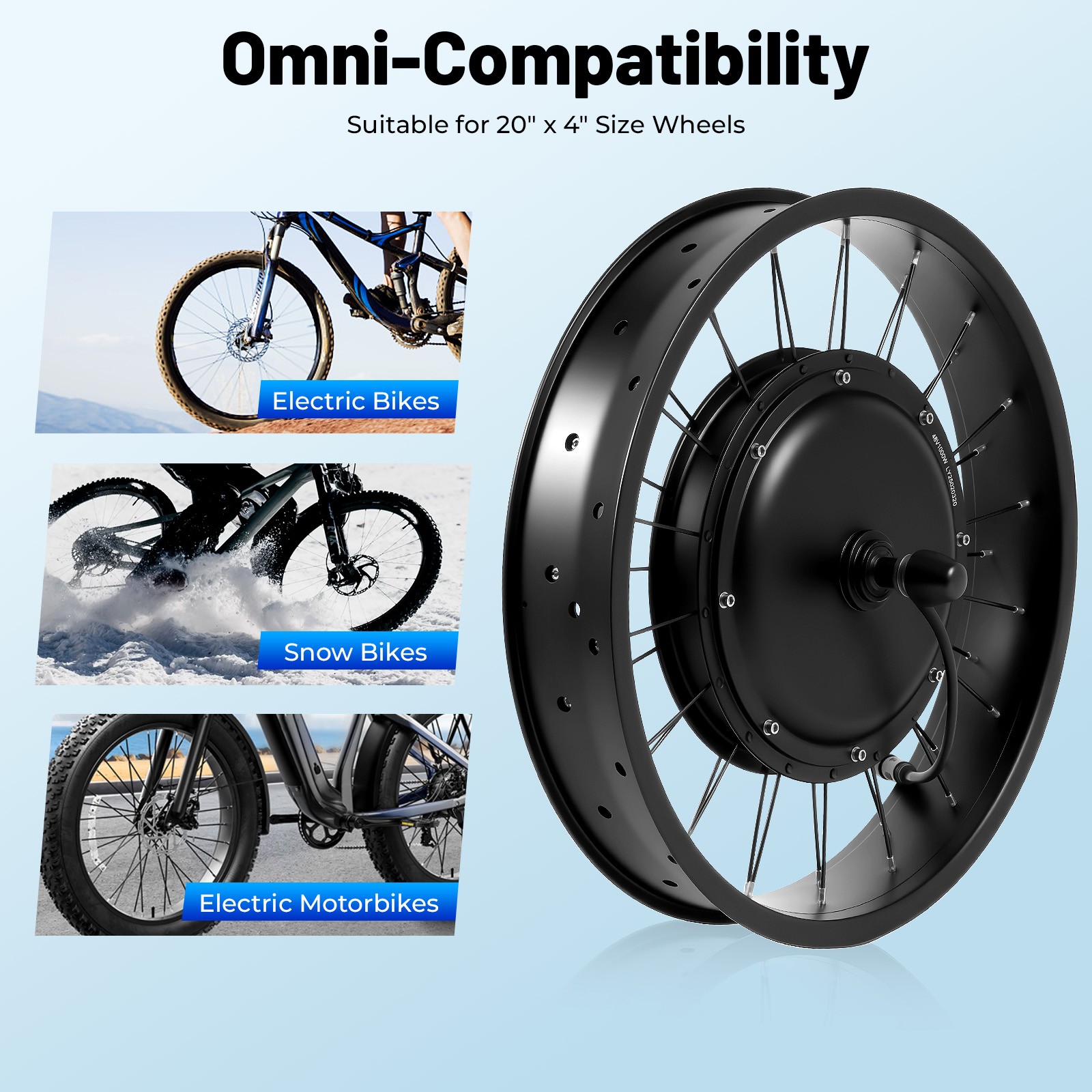 20″ 48V 1000 W E-Bike Electric Bicycle Motor Conversion Kit Fat Tire Front Wheel