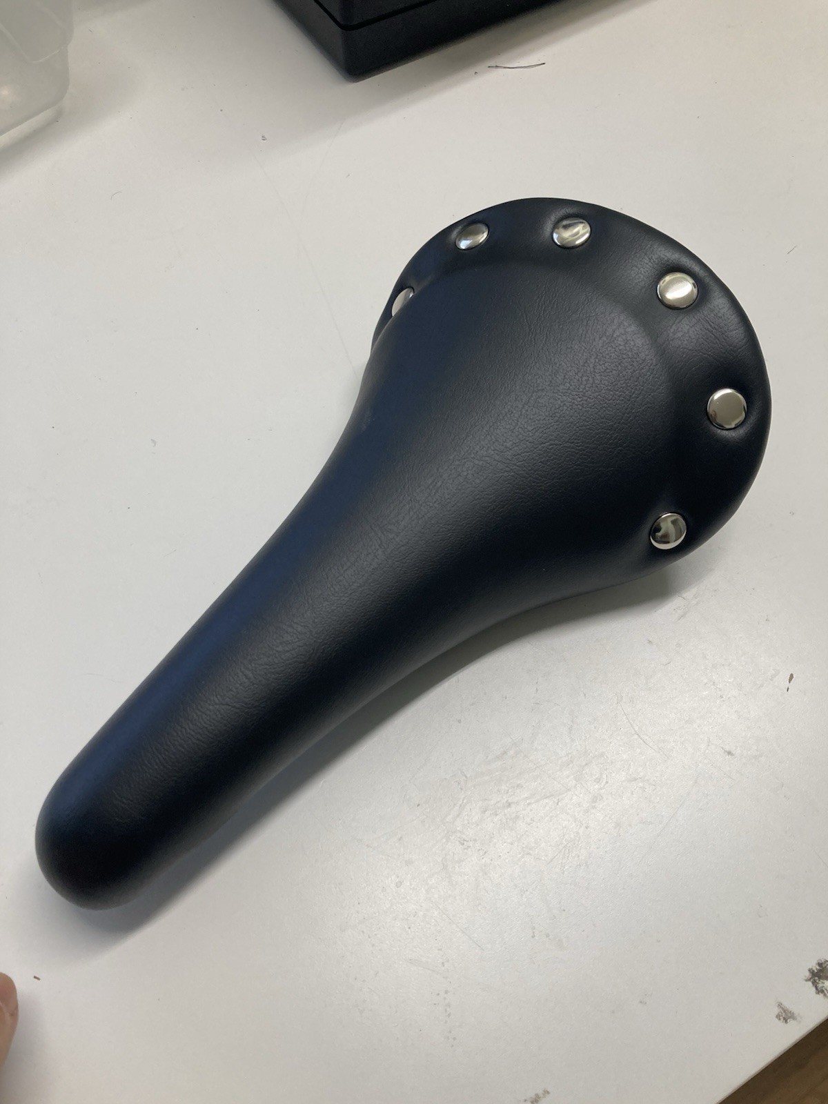 Black faux leather saddle 150mm x 273mm road gravel mountain bike seat rivets