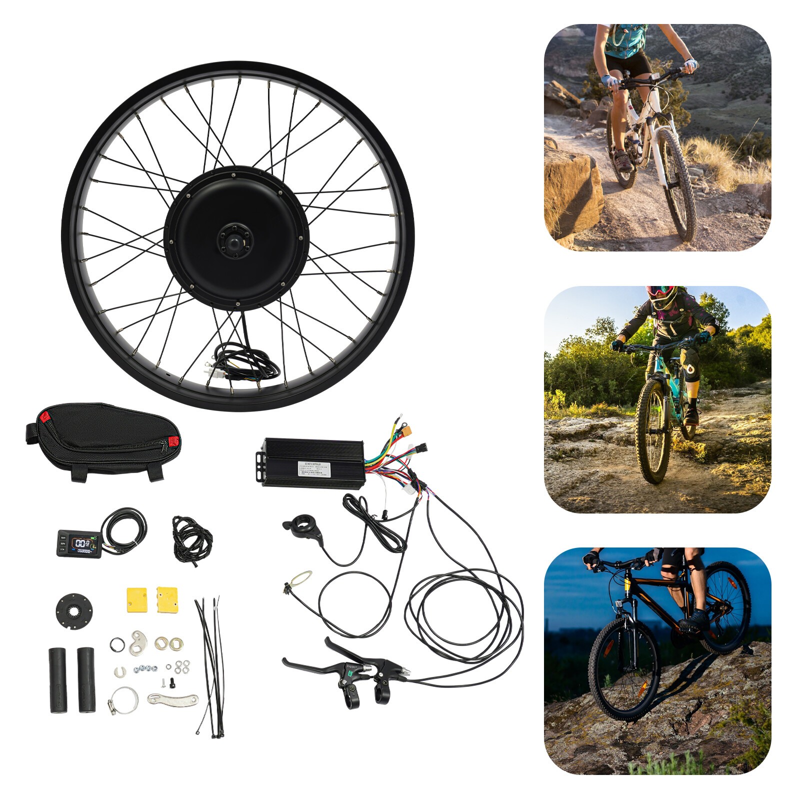 26×4″ 48V Electric Bicycle Front Wheel Hub Motor LCD E-Bike Conversion Kit 1500W