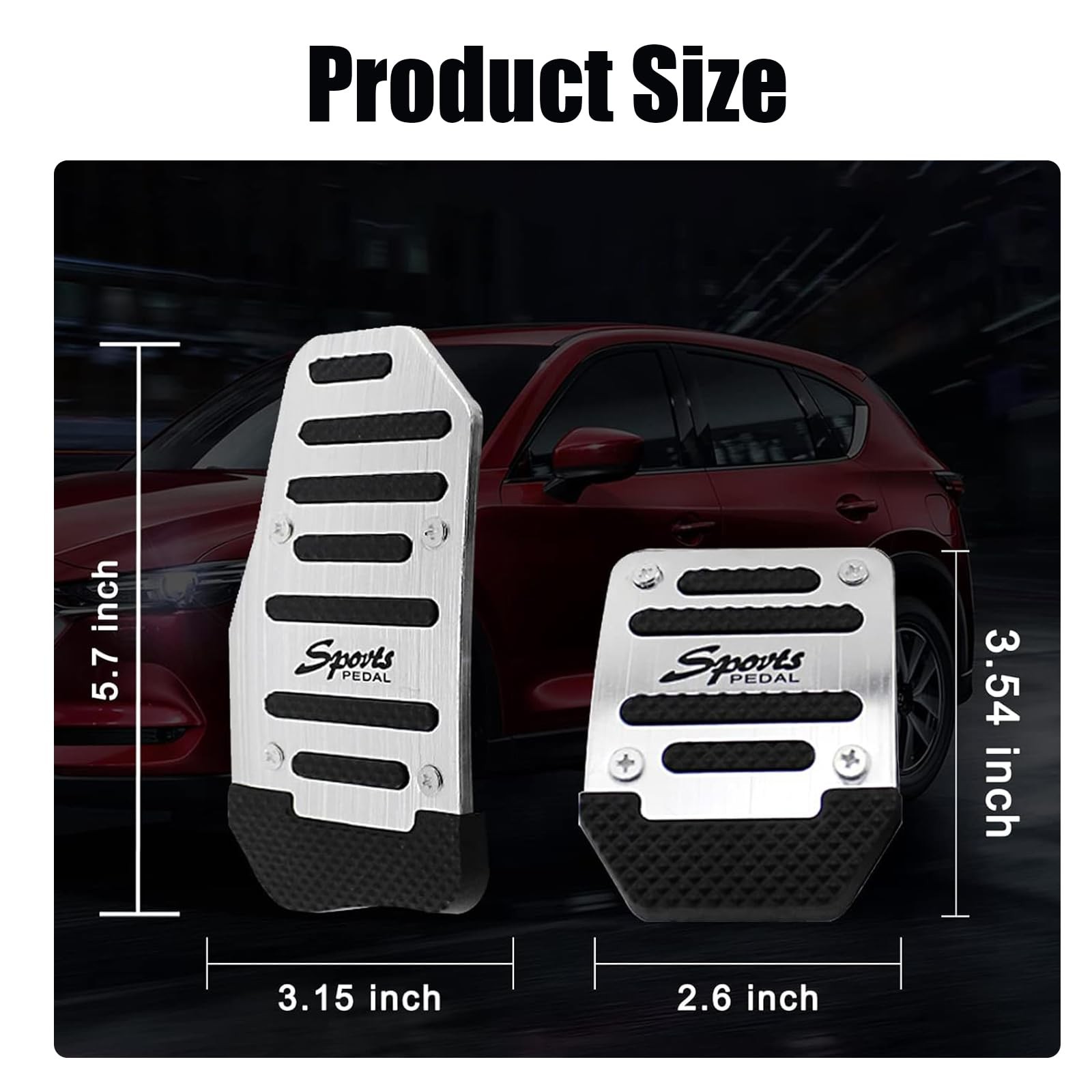 3-Pack Aluminum Alloy Non-Slip Car Pedal Covers, Anti-Rubbing Brake & Silver