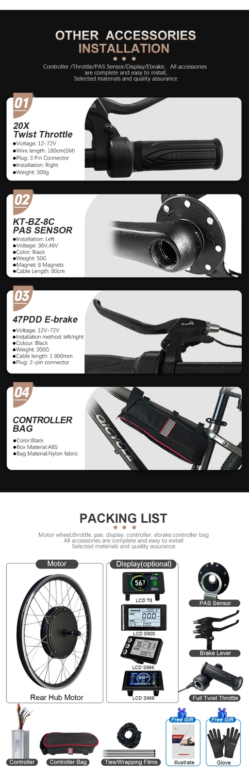 48V 1500W Electric Bike Conversion Kit Mountain Bike Rear Rotate Wheel Hub Motor