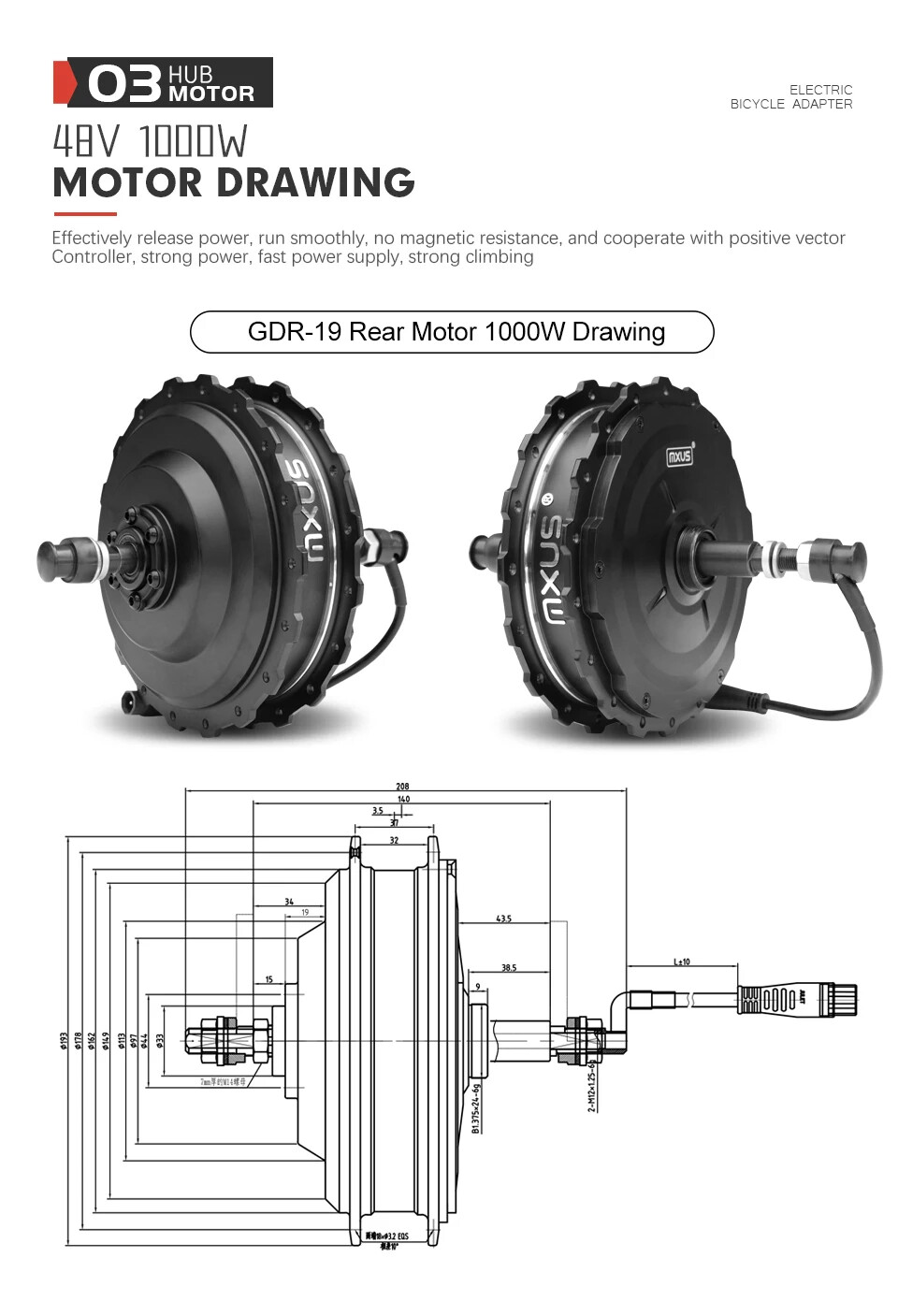 Mountain Electric Bike 48V 1000W High Speed Rear Brushless Gear Hub Motor Wheel