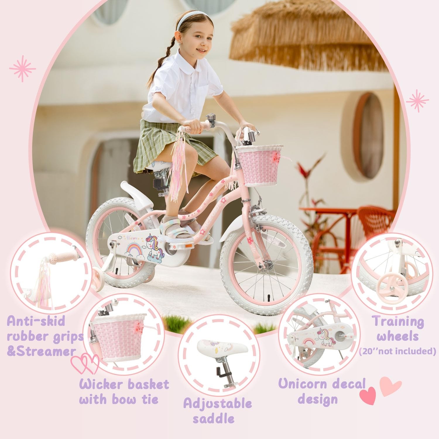 Bixike Princess Style Girls Bike Basket For 2-13 Years Old Kids And Toddlers 12