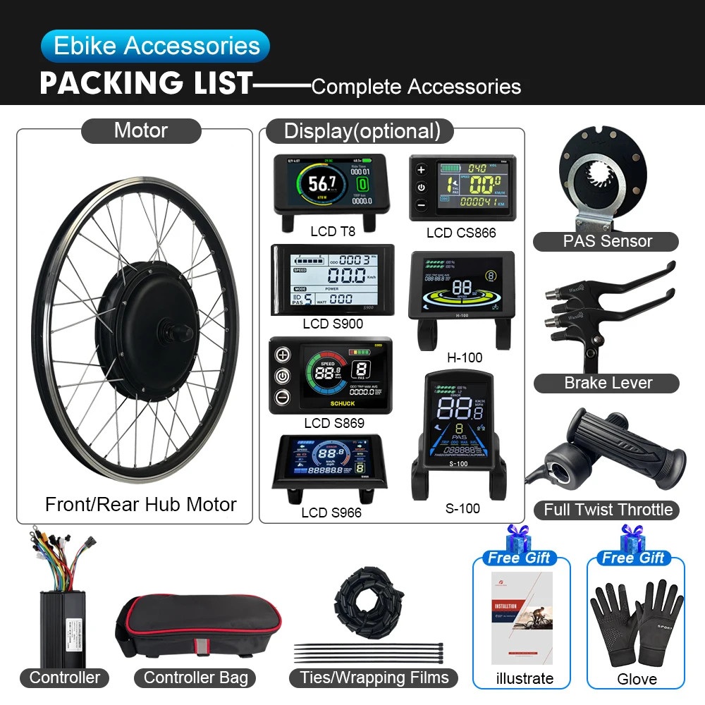 52V 2000W Bicycle Ebike Conversion Kit 20-29″ 700C Rear Rotate Hub Motor Wheel