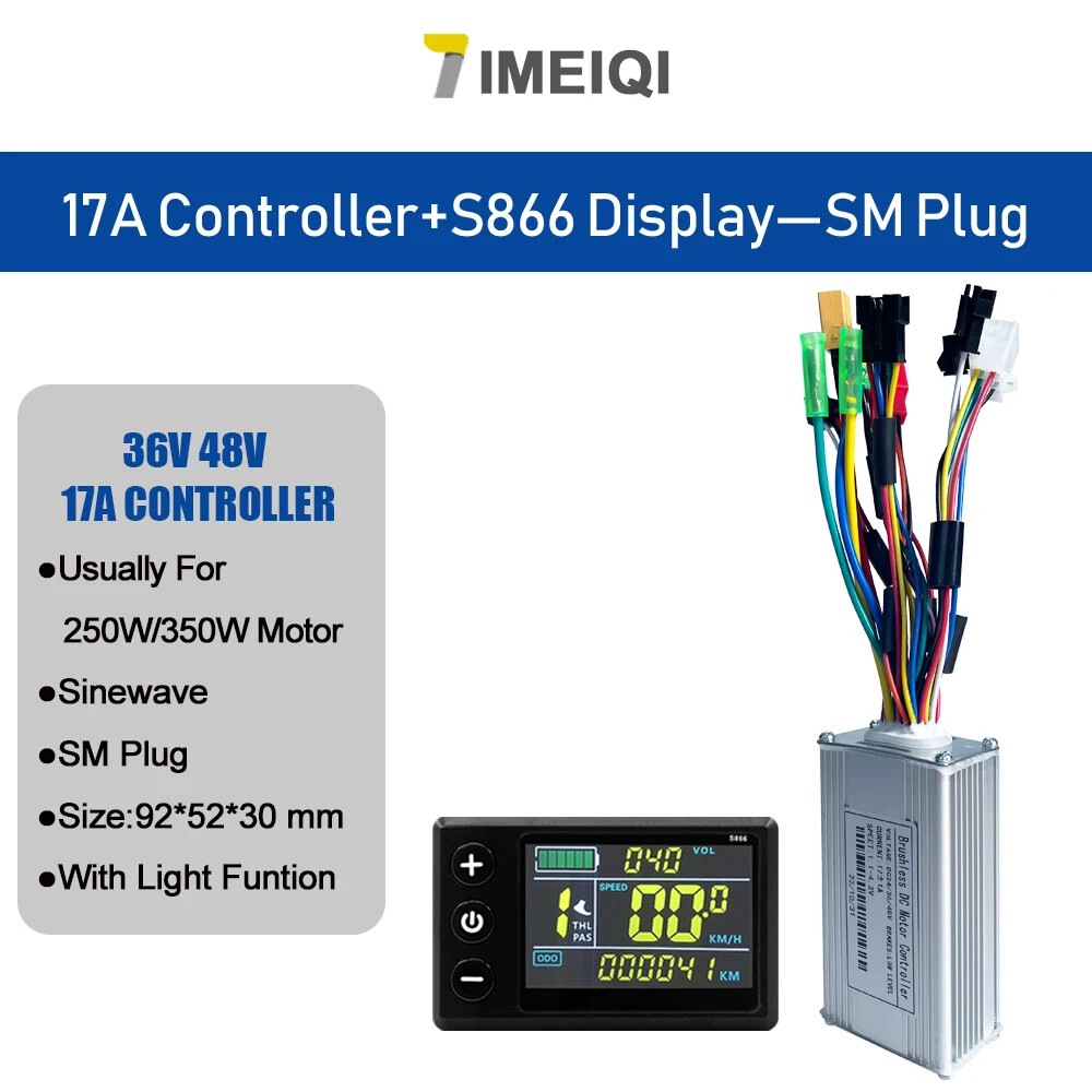 Three-Mode Ebike Sine Wave Controller 36V 48V 17-40A with LCD S866 S966 Display