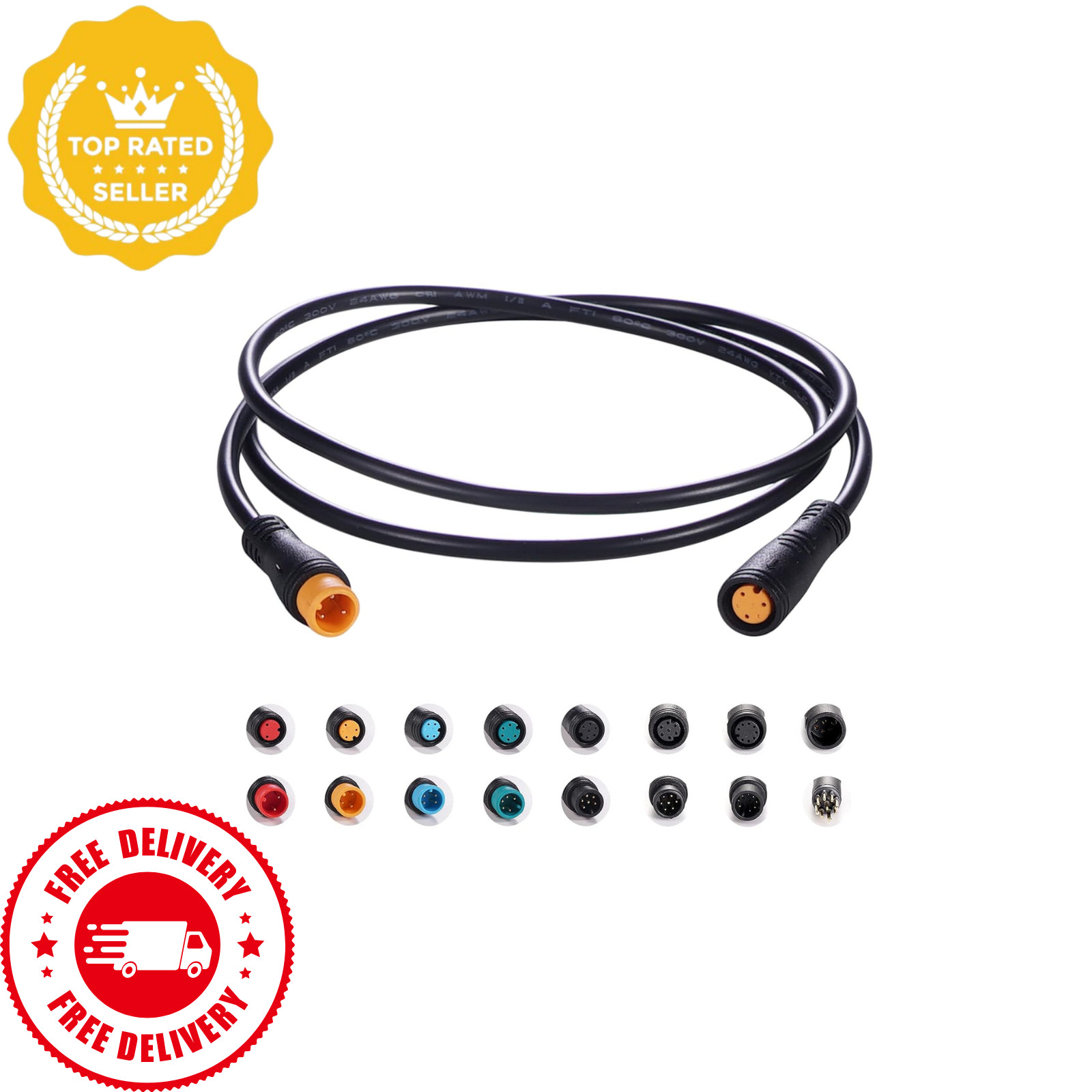 Ebike Extension Cable 2-9 Pin Waterproof Plug for Light Throttle Display 80cm