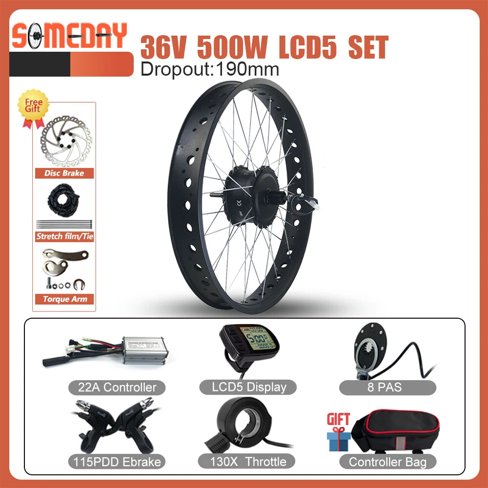 20/26in 36V 48V 500W Rear Cassette Hub Motor for Snow Fat Bike Conversion Kit