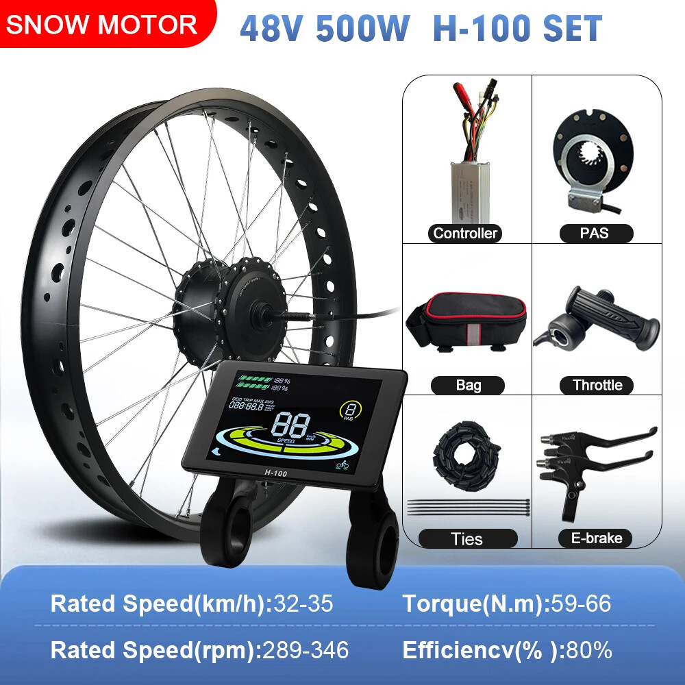 36V 48V 500W Snow Ebike Fat Conversion Kit 20 24 26inch Brushless Rear Hub Motor