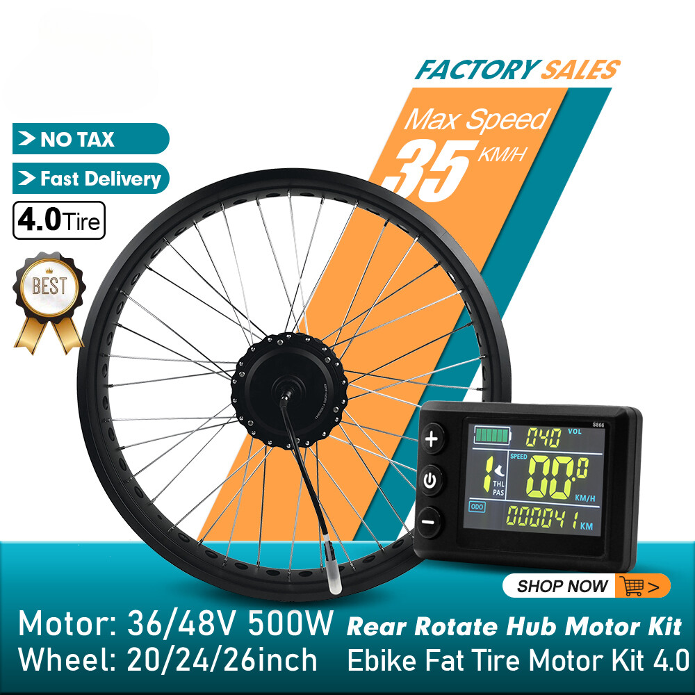 20 24 26 Inch Snow E-bike 36V 48V 500W 4.0 Fat Tire Rear Rotate Hub Motor Wheel