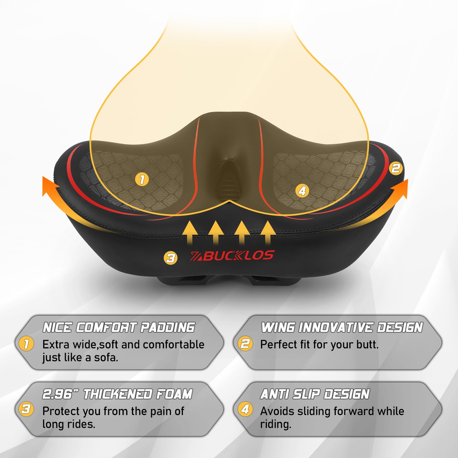 Oversized Comfort Bike Saddle Bicycle Seat Noseless Pad Shock Ergonomic Cushion