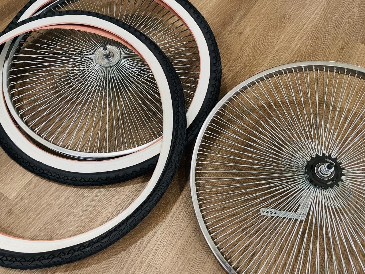 Pair 26″ Cruiser Lowrider Bicycle Dayton CHROME Wheel Set 144 Spoke w/ Tires