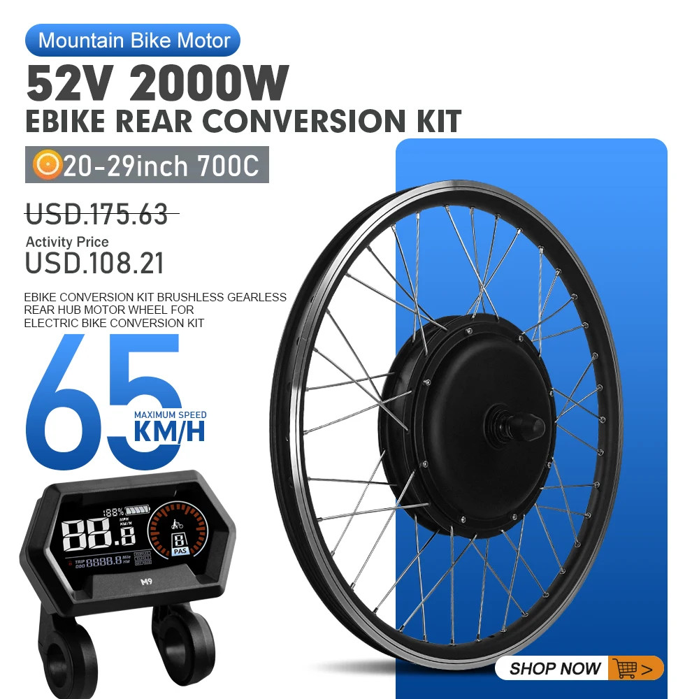 52V 2000W Bicycle Ebike Conversion Kit 20-29″ 700C Rear Rotate Hub Motor Wheel