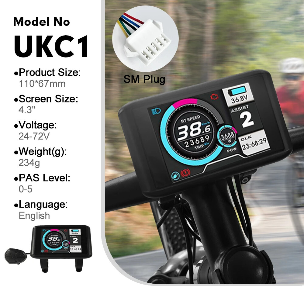 E-bike Display 24V/36V/48V/60V/72V Waterproof/SM Plug for E-bike Conversion Kit