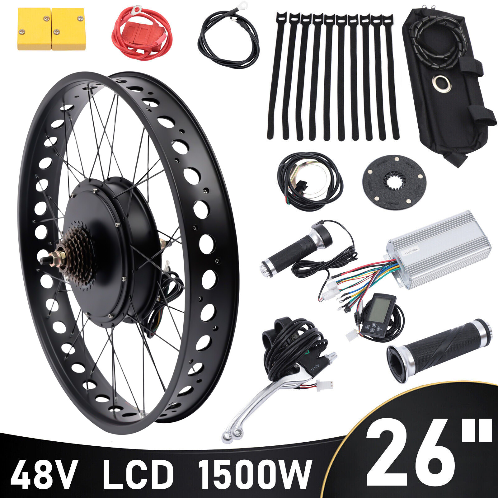 26×4.0” Fat Tyre 48V Electric Bicycle Conversion Kit E-Bike Hub Motor LCD 1500W