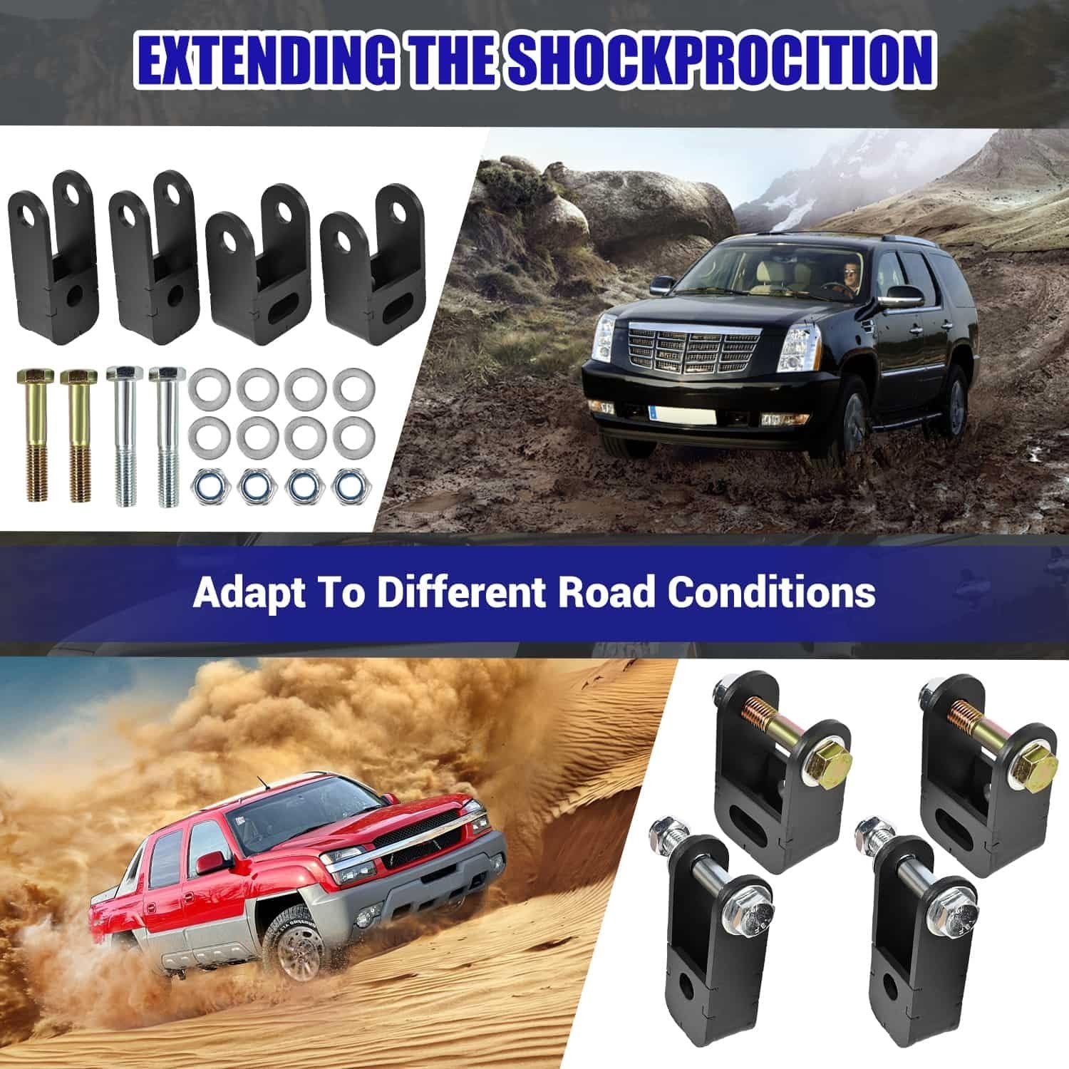 Upgrade 4PCS 2-4″ Front and Rear Shock Extensions,Heavy-Duty Steel Rear Lift …