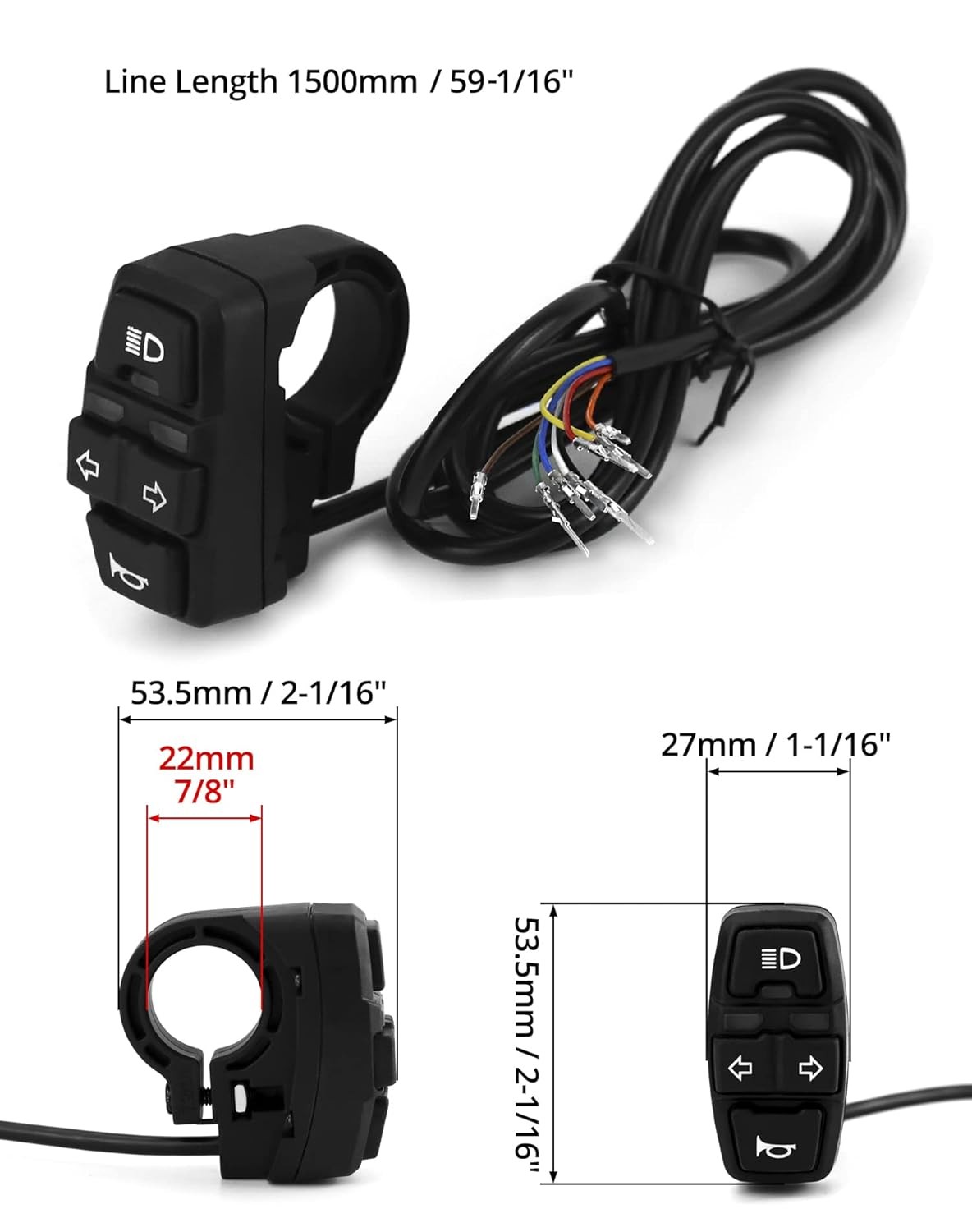 3-In-1 Motorcycle Headlight Horn Turn Switch for 7/8” Handlebar E-Bike ATV
