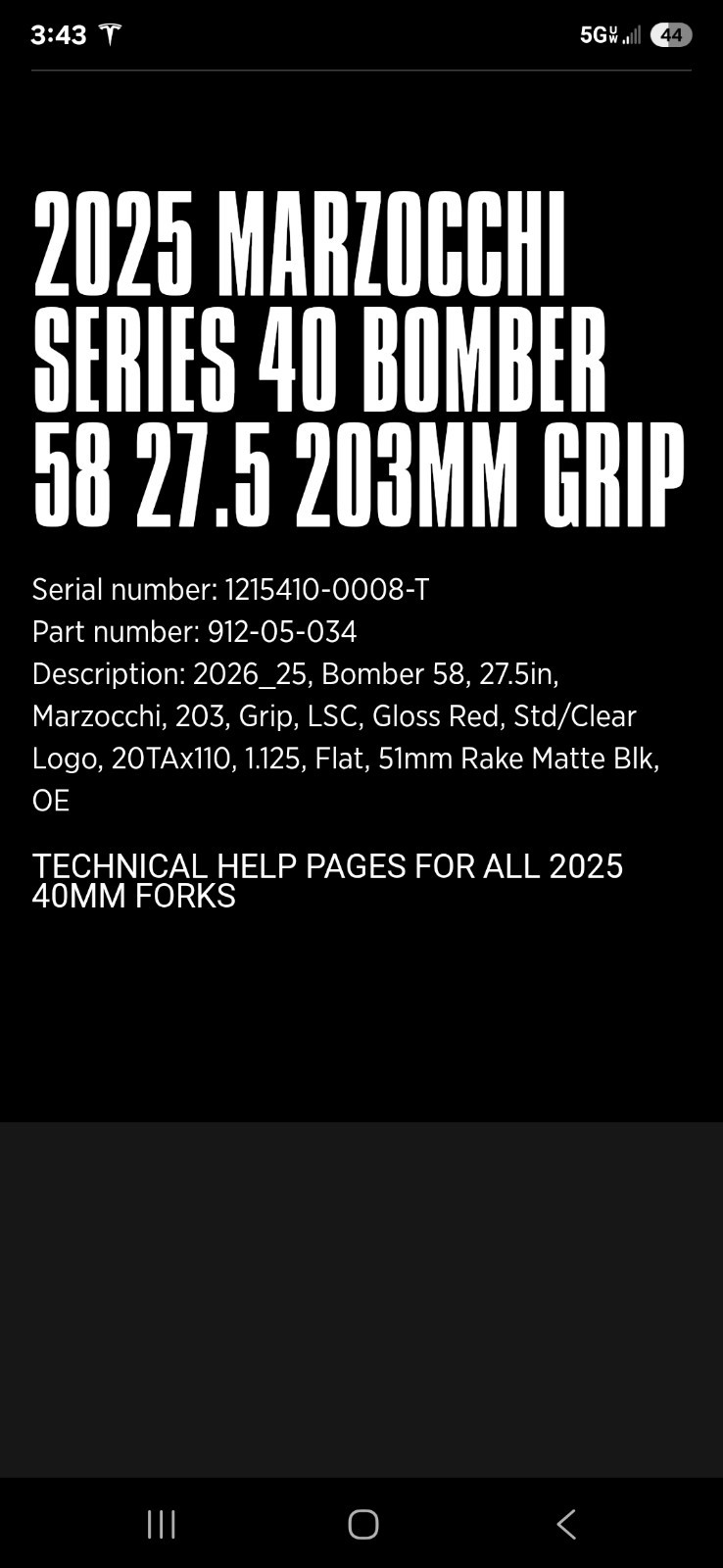 2025 Marzocchi Bomber 58 27.5 203mm