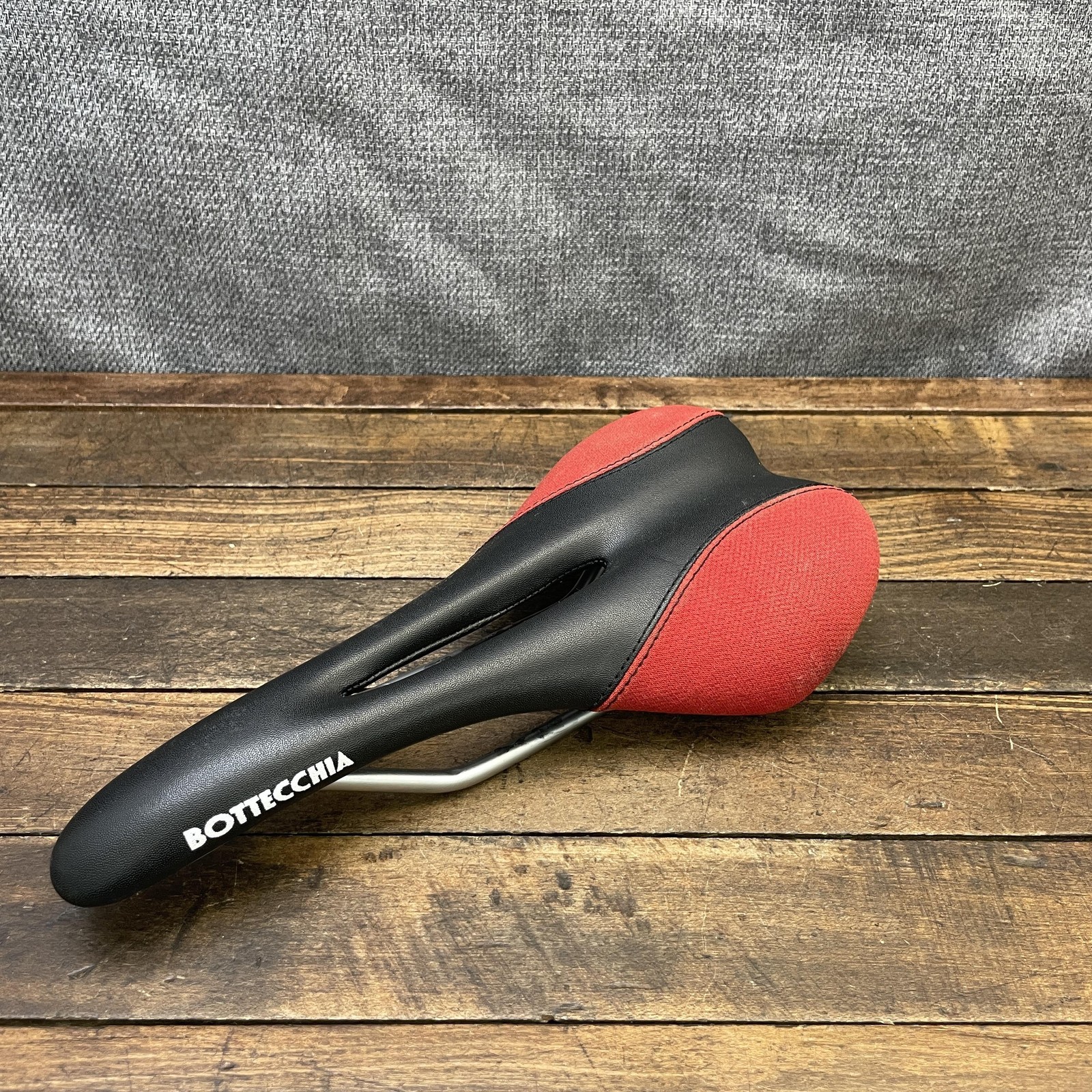 Vintage Bottecchia Seat Saddle Black Red Road Bike Cutout Road Bike CrMo Mens