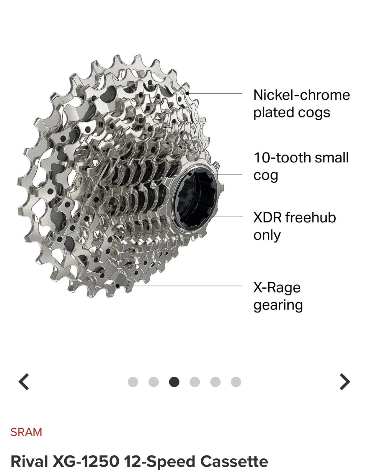 SRAM Rival AXS XG-1250 Cassette – 12-Speed 10-30t Silver For XDR Driver Body D1