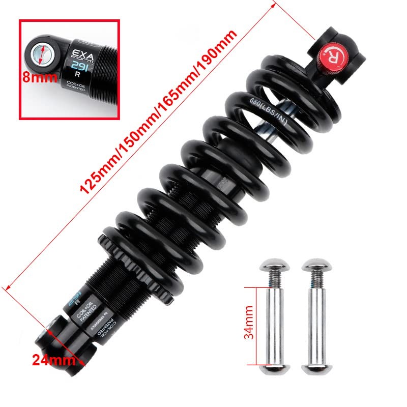 Coil+Oil Shock Absorber Adjustable Damping Hydraulic Rear Shocks 1500LBS 165MM