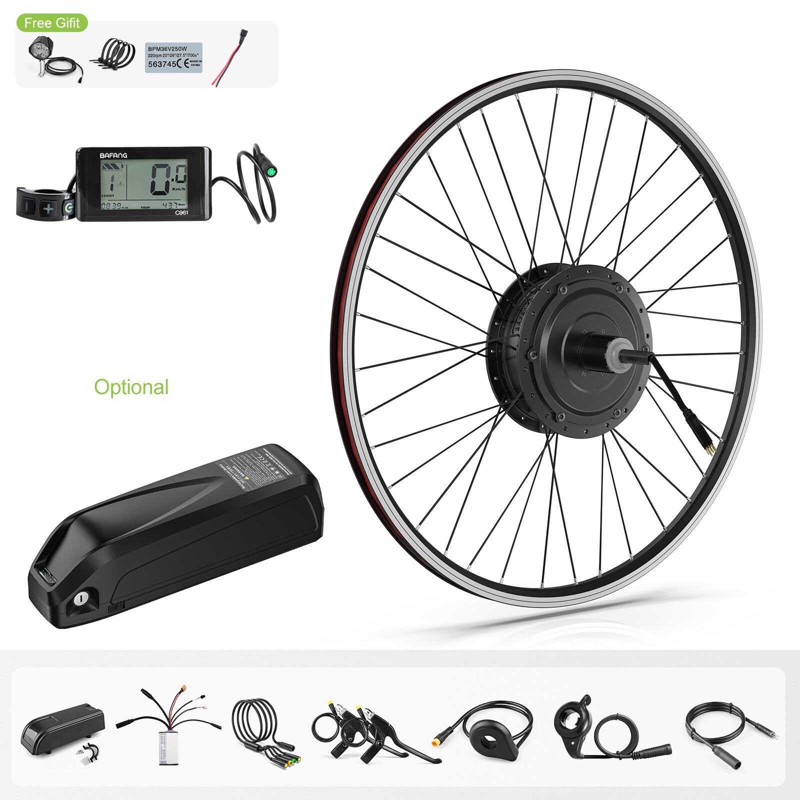 Bafang 48V500W Electric Bicycle Hub Motor V-Brake Rear Wheel for Cassette DC Kit