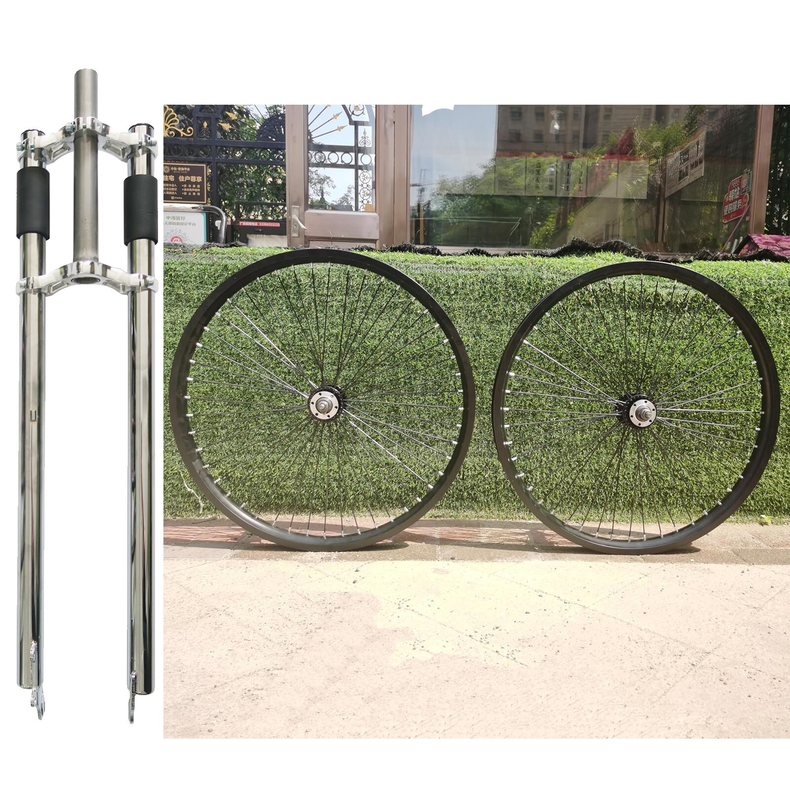 26″ 12 Gauge 48 Spokes Wheelset Double Wall Aluminum Alloy &26″ Bike Fork Disc