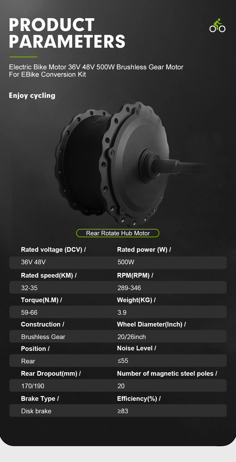 36V 48V 500W 20 24 26inch 4.0Tyre Snow E-bike Fat Tire Rear Rotate Hub Motor