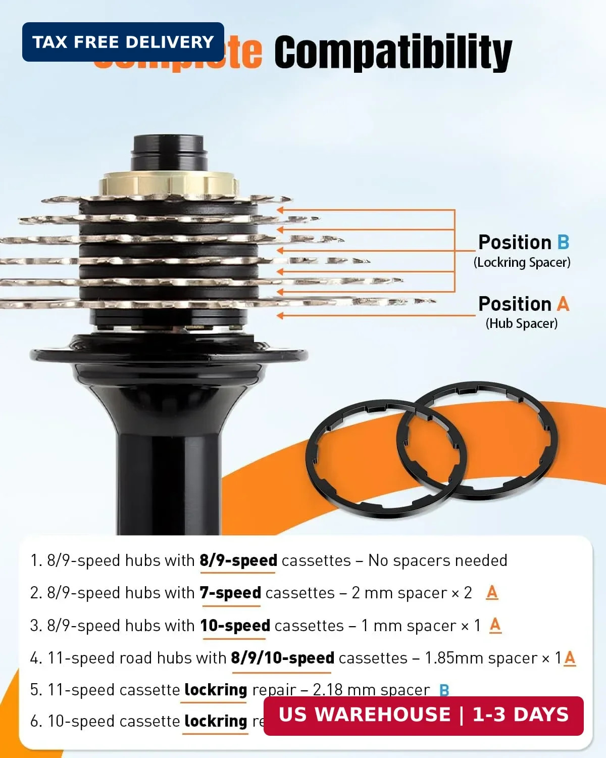 Pawfly 9 Pcs Bike Cassette Spacer Kit, Aluminum Alloy Flywheel Hub Washer for 7/
