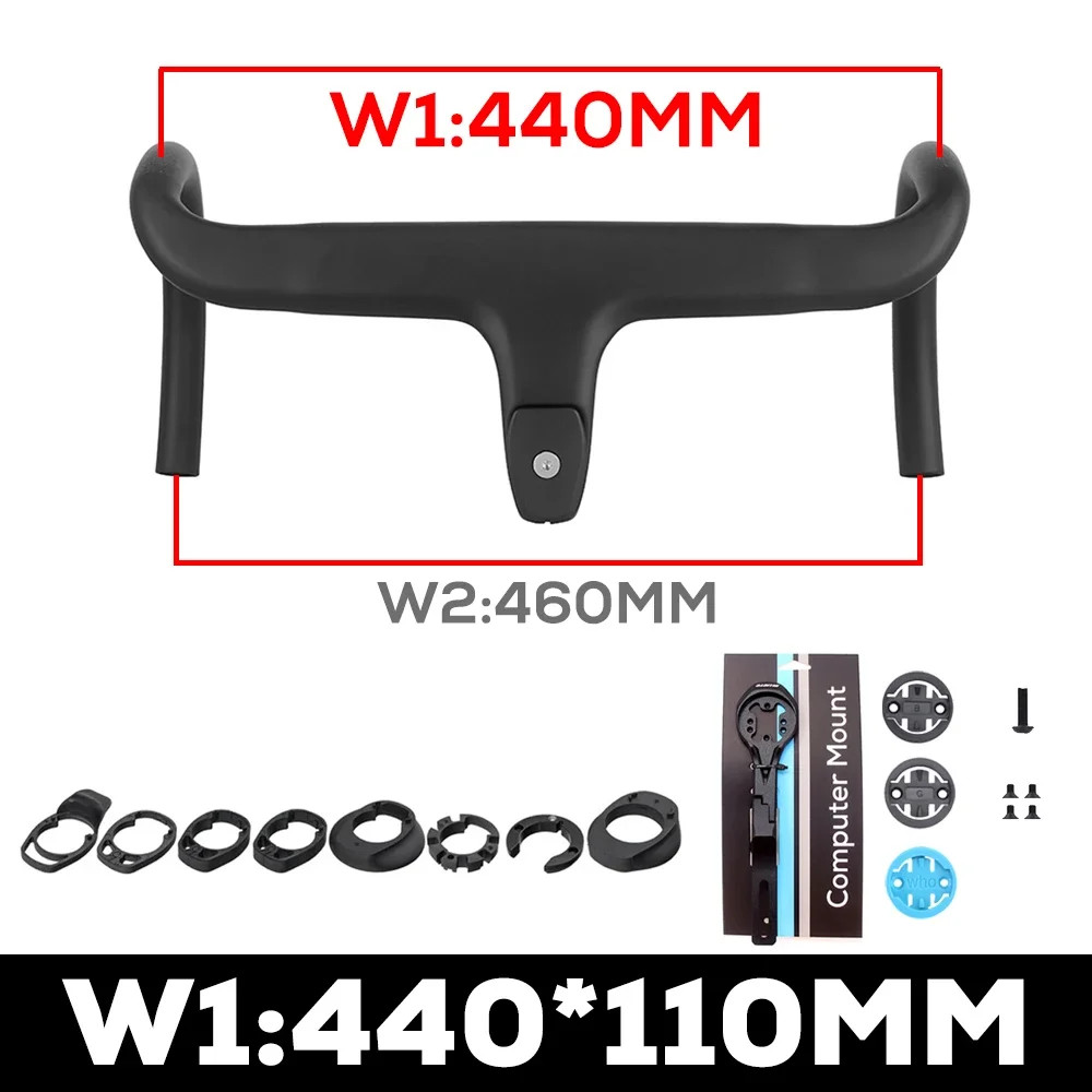 Road Bike Full Carbon Fiber Integrated Handlebar Internal Cable 360mm-380mm