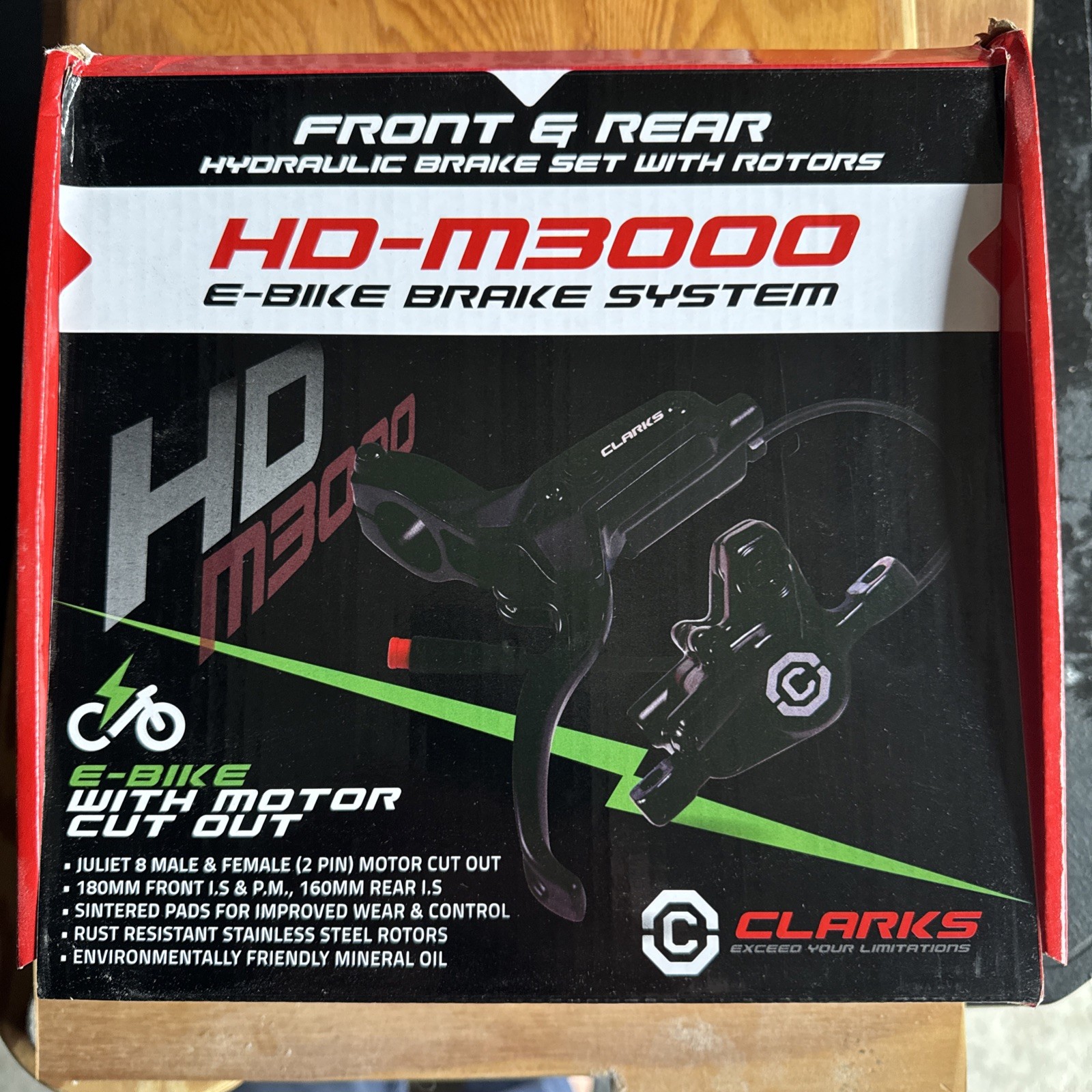 Clark’s HD M3000 Hydro Disk Brake Set W Sintered Pads eBike W160&180 Rotors