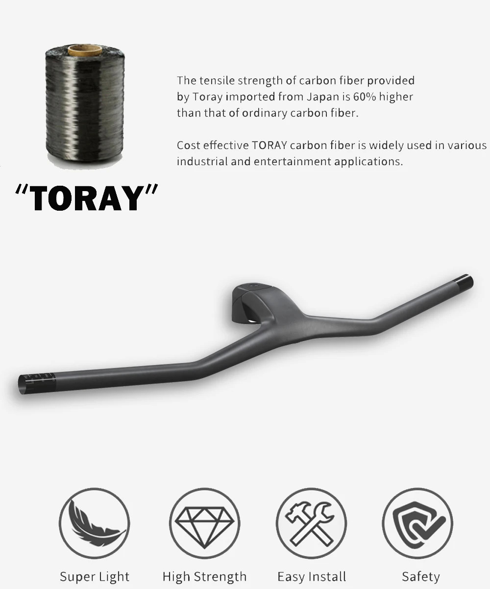 -40° Rise Full Carbon Mountain Bike Handlebar 28.6mm Integrated Cockpit Drop Bar
