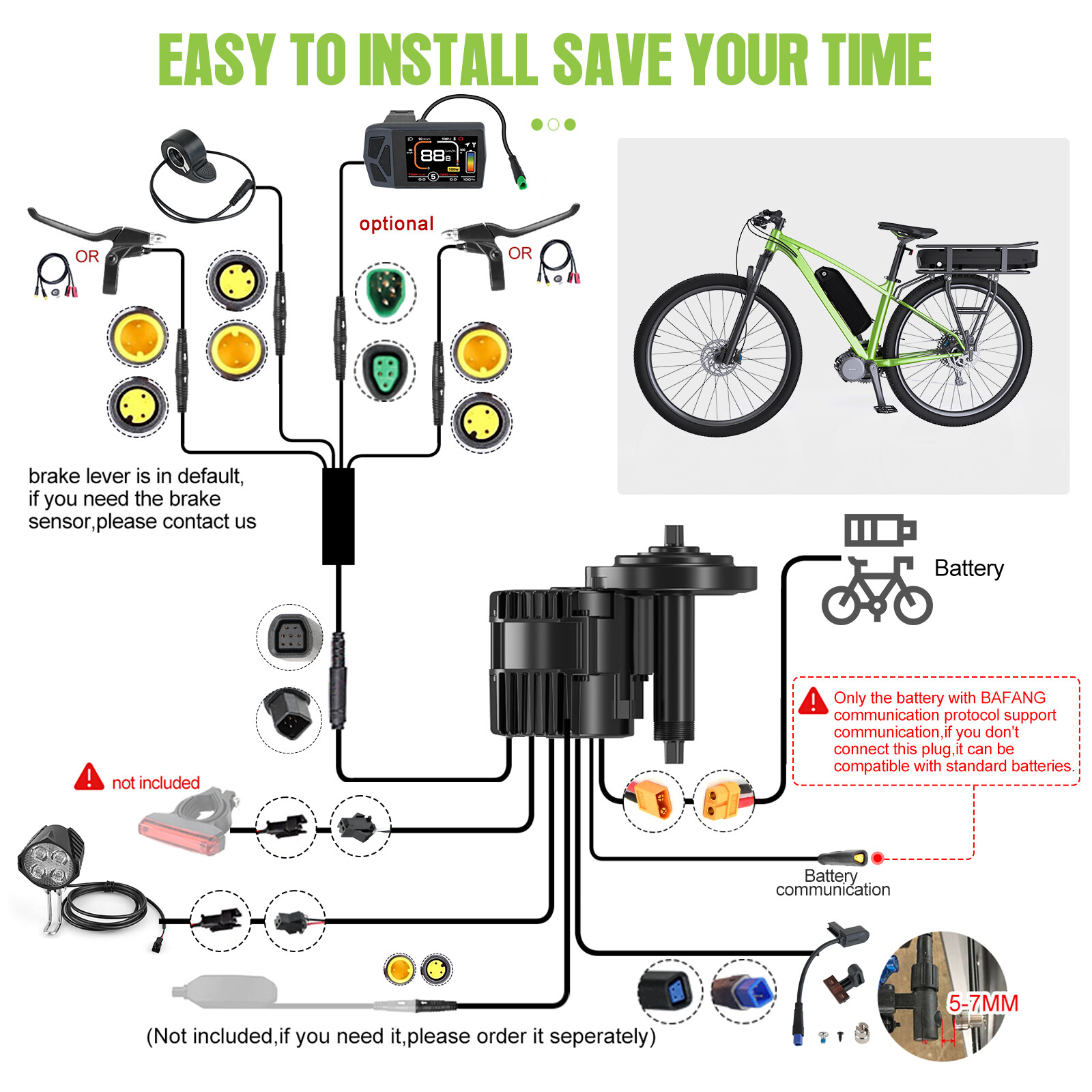 52V 1000 BAFANG Ebike Drive 68-73MM BBSHD Mid Drive Motor Kit Conversion Kits US