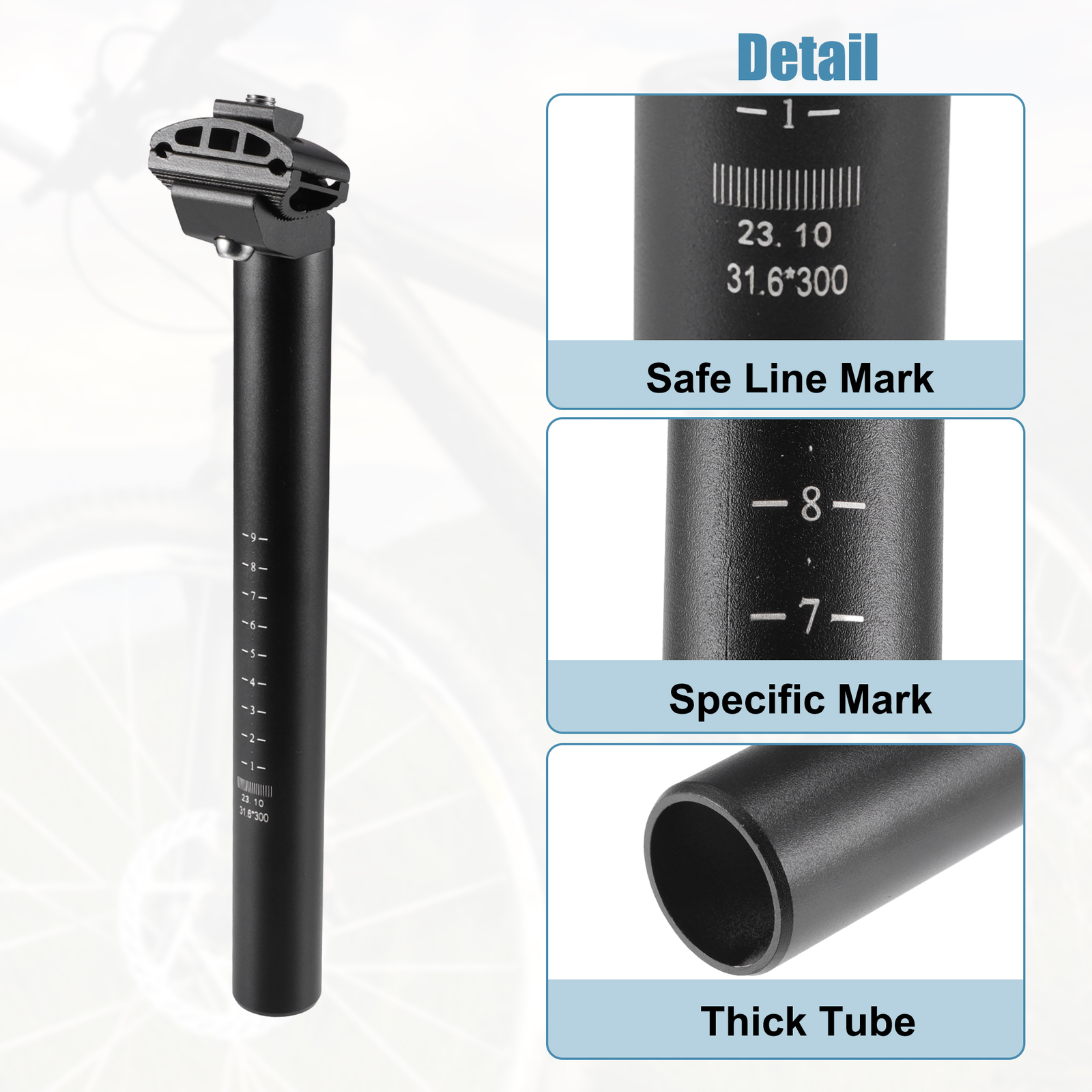 Universal 31.6x300mm Bike Seat Post Bicycle Mountain Bike Black Pack of 1