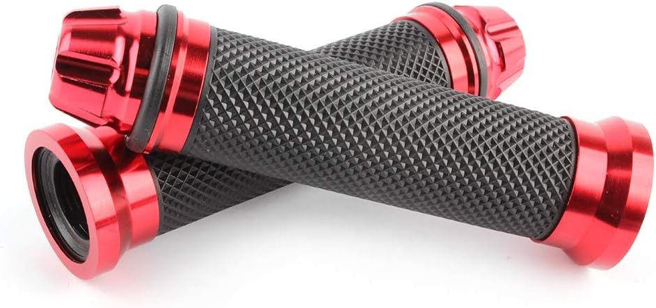 7/8″ CNC Hand Grips Aluminum Rubber Gel Handlebar for Sport Bike Color: Red