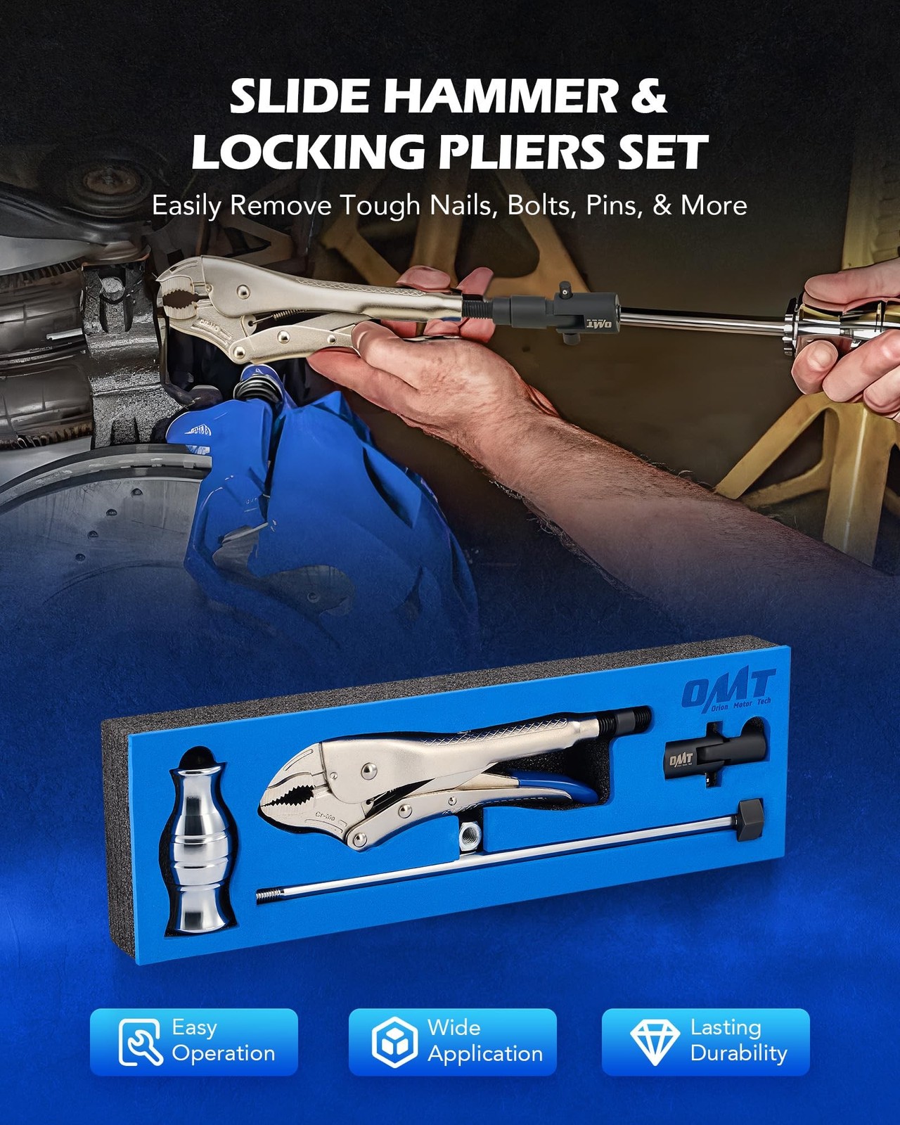 Orion Motor Tech Vise Grip Slide Hammer, 9.8 in Locking Pliers 2 lb Slide Ham…